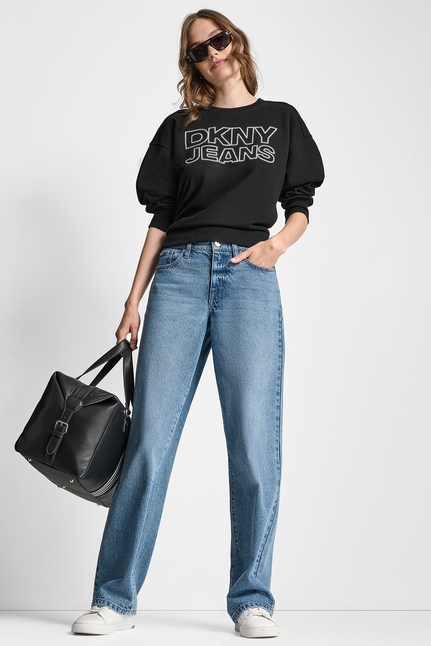 DKNY JEANS CHAINSTITCH OUTLINE LOGO CREW NECK SWEATSHIRT VIEW 6 | DKNY Promo