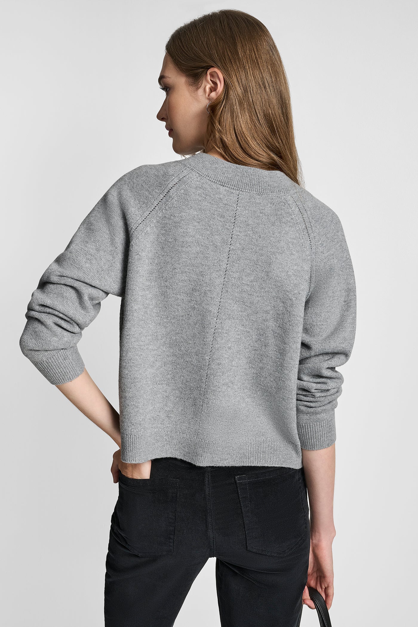 STORM GREY HEATHER V-NECK RAGLAN CARDIGAN WITH REGAL BUTTONS, VIEW 2 | New clothing