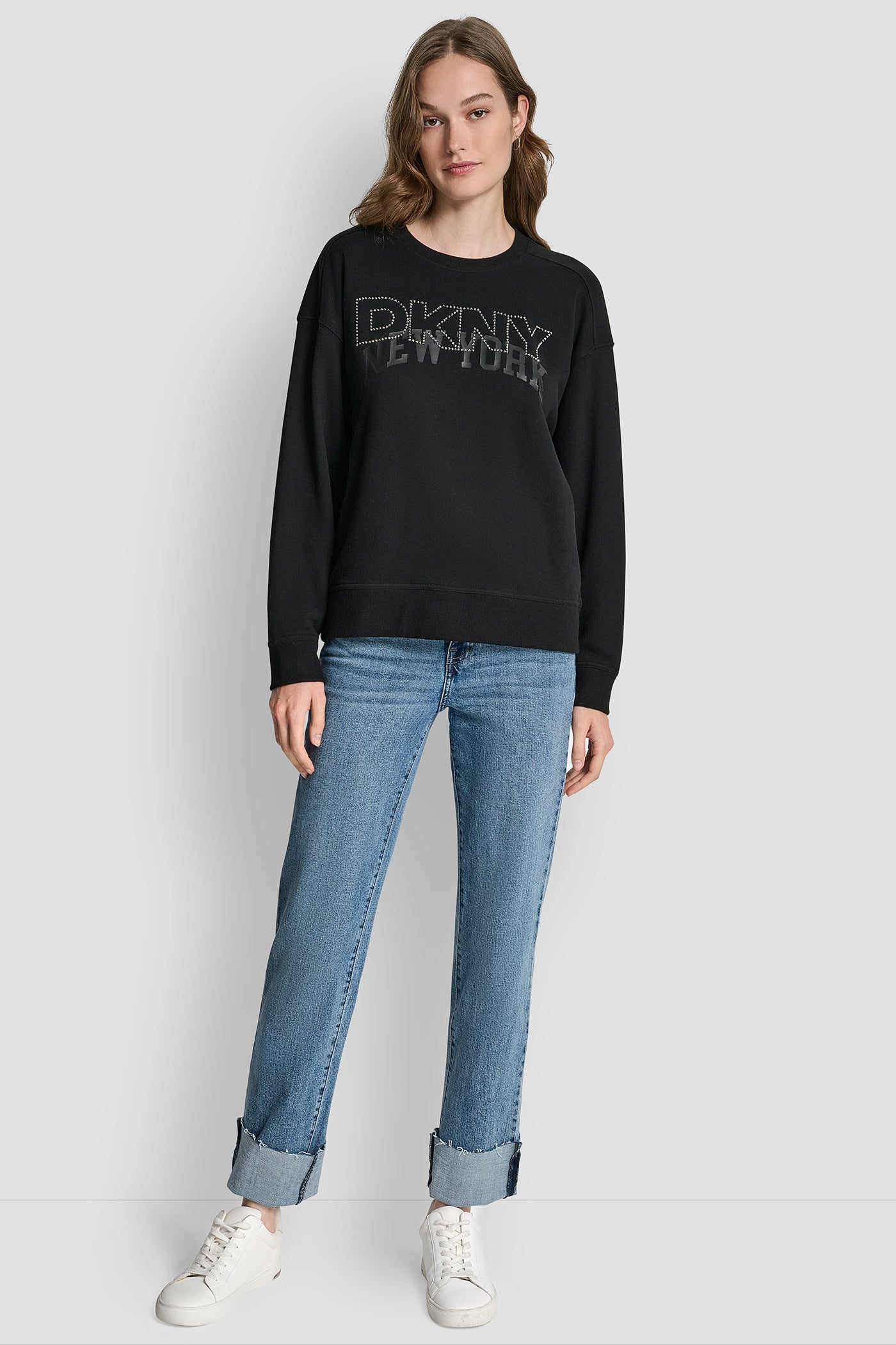 DKNY OUTLINE RHINESTONE NY PRINTED LOGO CREW NECK SWEATSHIRT VIEW 5 | DKNY Promo