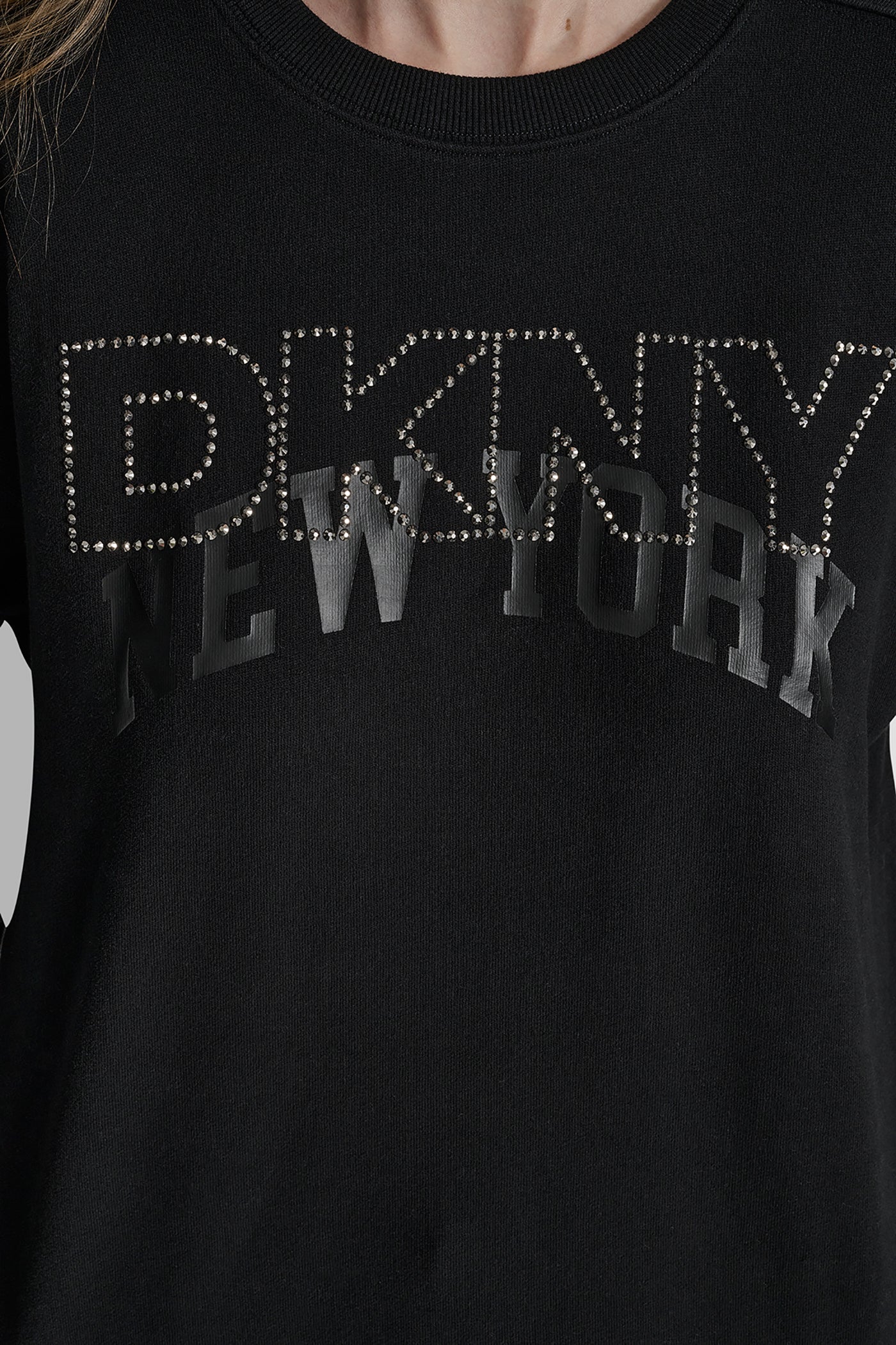 DKNY OUTLINE RHINESTONE NY PRINTED LOGO CREW NECK SWEATSHIRT VIEW 4 | DKNY Promo