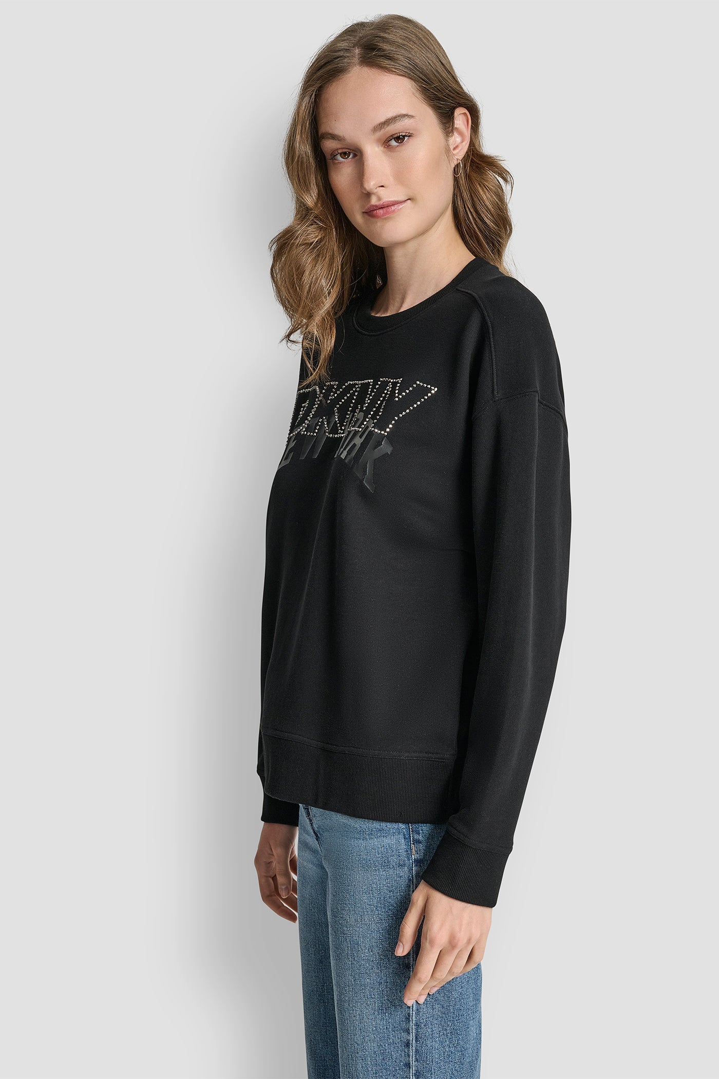 DKNY OUTLINE RHINESTONE NY PRINTED LOGO CREW NECK SWEATSHIRT VIEW 3 | DKNY Promo