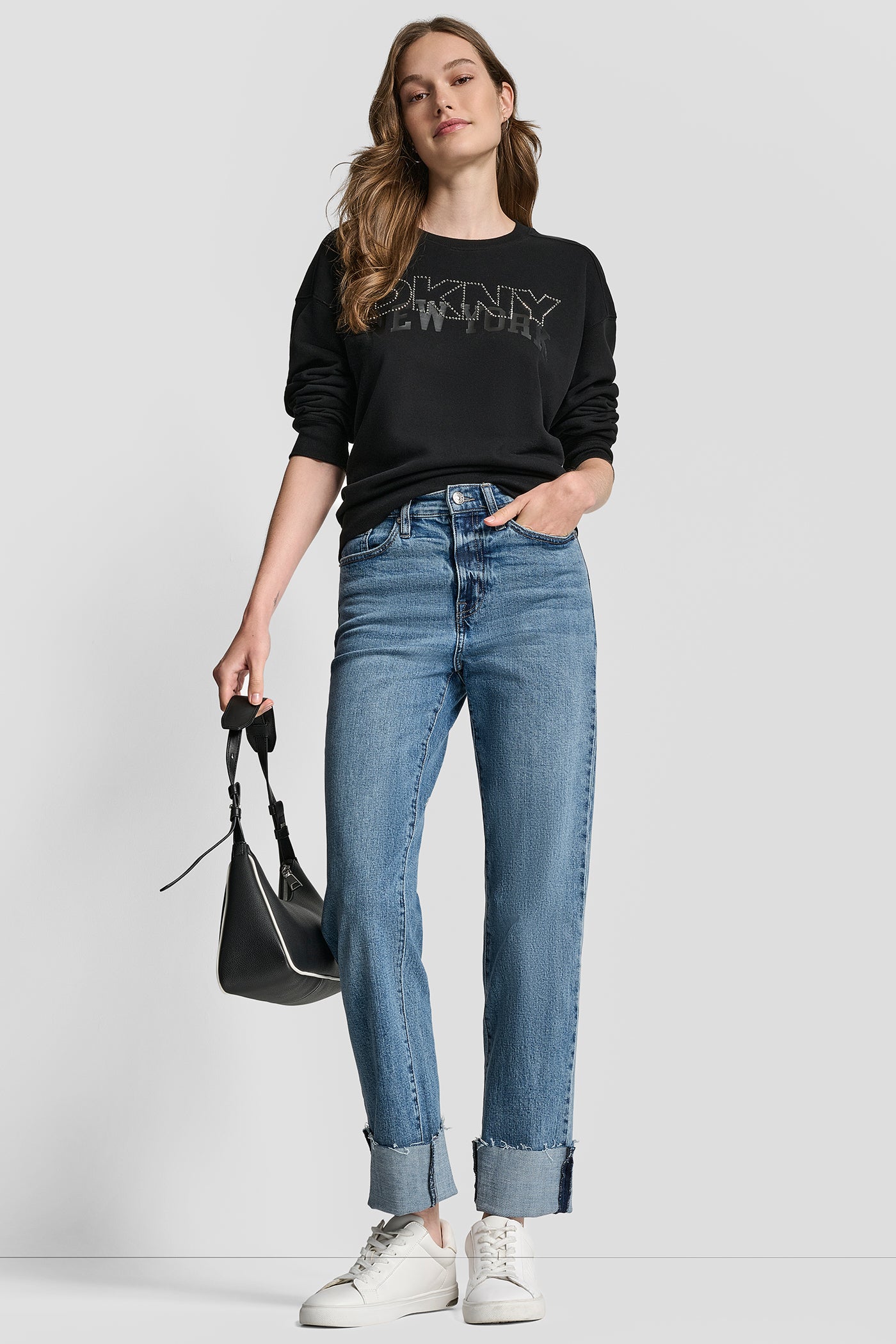 DKNY OUTLINE RHINESTONE NY PRINTED LOGO CREW NECK SWEATSHIRT VIEW 6 | DKNY Promo