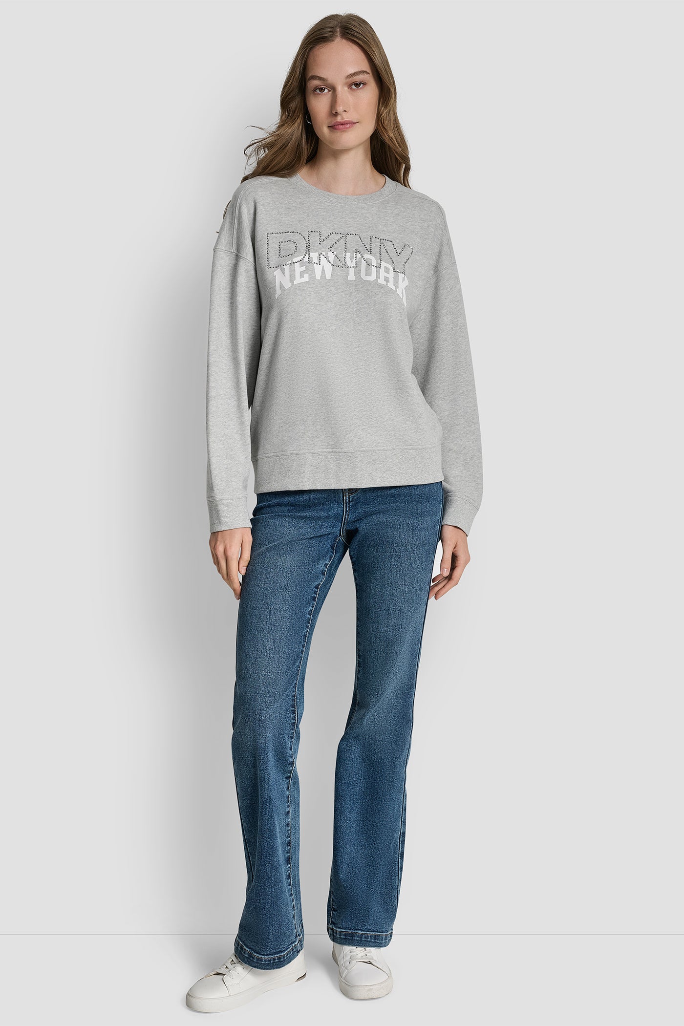 DKNY OUTLINE RHINESTONE NY PRINTED LOGO CREW NECK SWEATSHIRT VIEW 5 | DKNY Promo