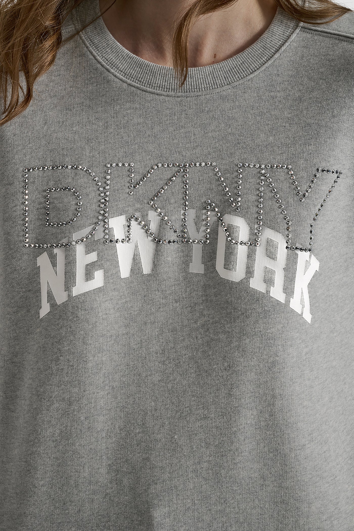 DKNY OUTLINE RHINESTONE NY PRINTED LOGO CREW NECK SWEATSHIRT VIEW 4 | DKNY Promo
