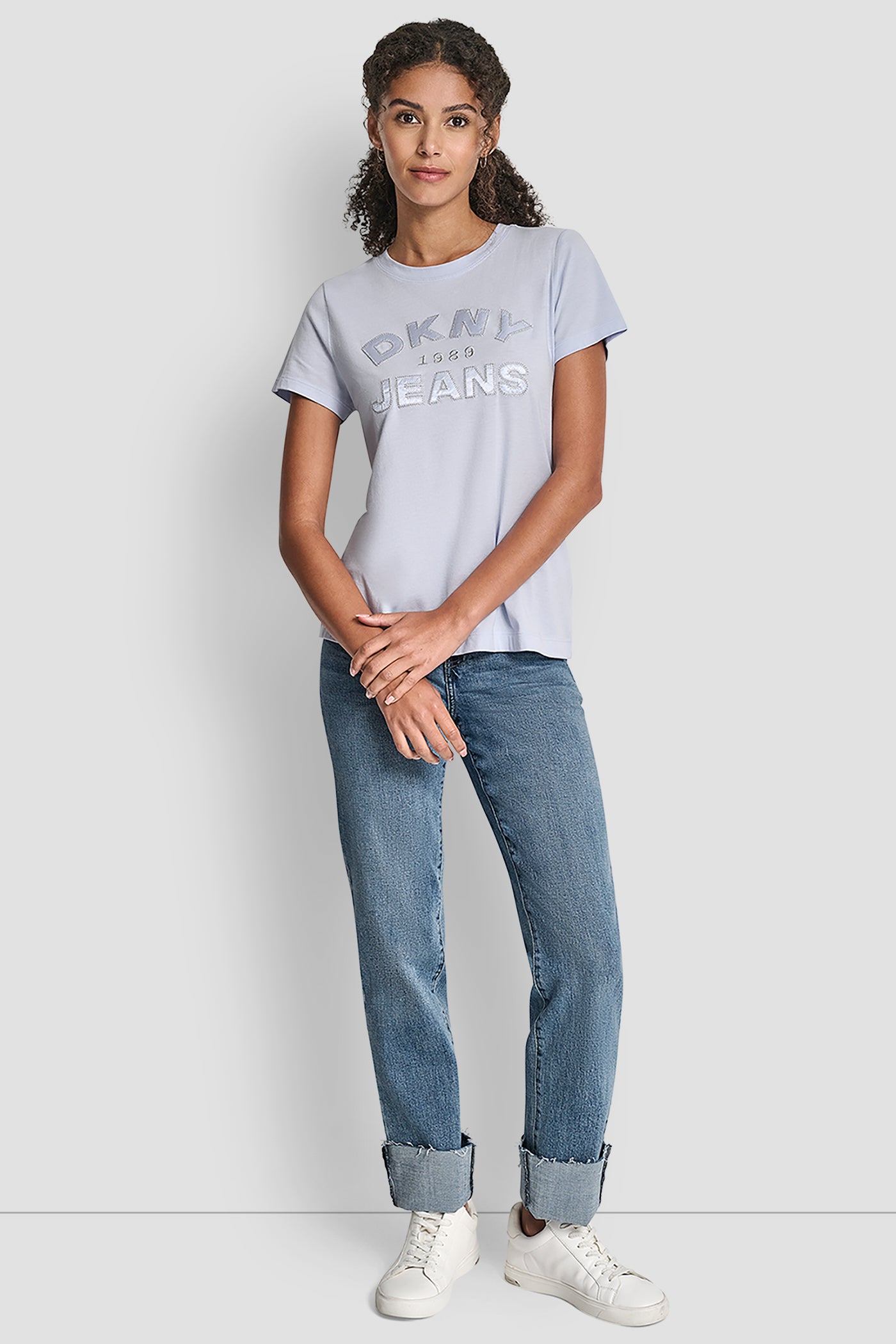 DKNY JEANS SATIN APPLIQUE CHAINSTITCH LOGO CREW NECK TEE VIEW 6 | All Products