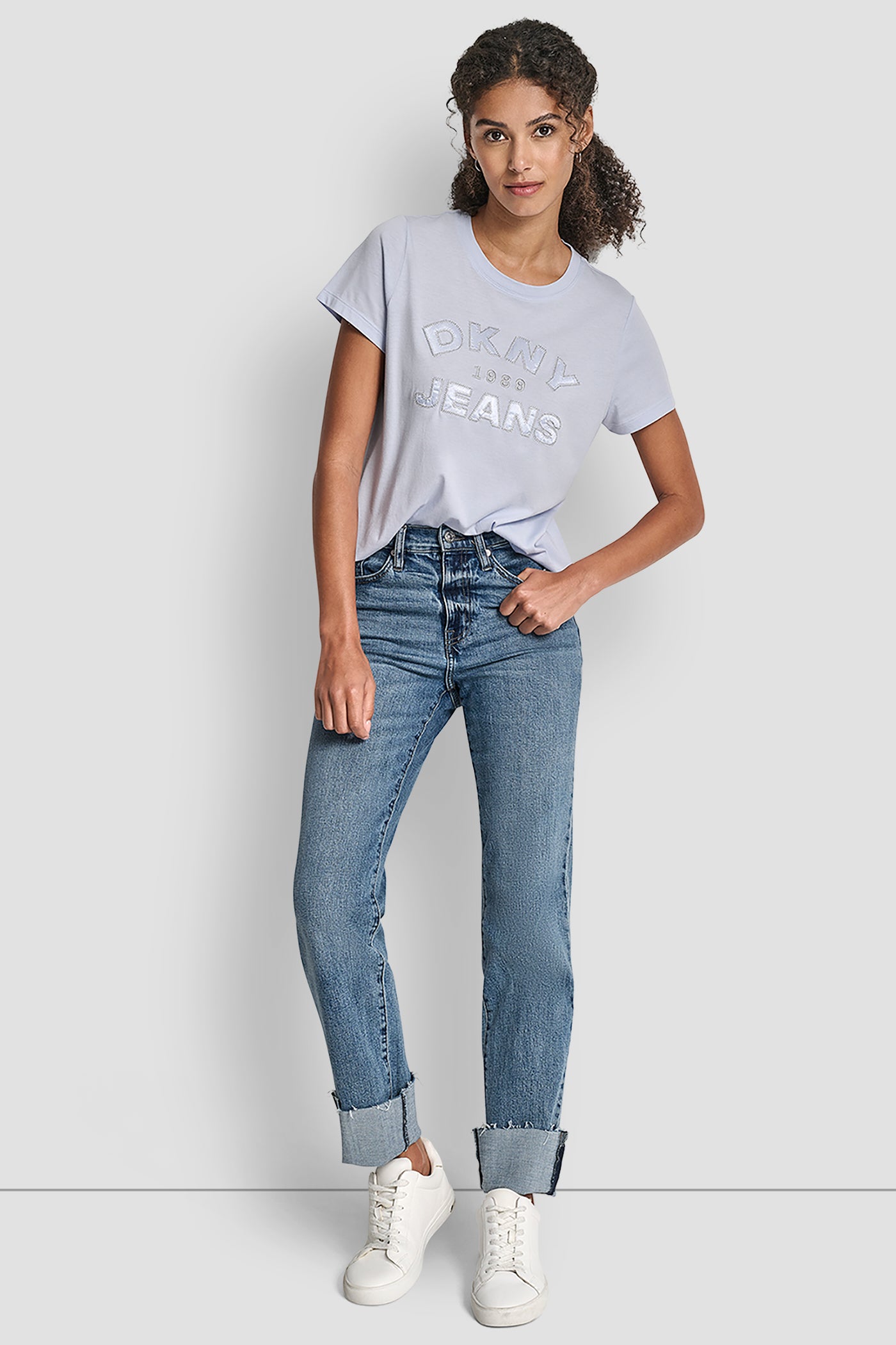 DKNY JEANS SATIN APPLIQUE CHAINSTITCH LOGO CREW NECK TEE VIEW 5 | All Products