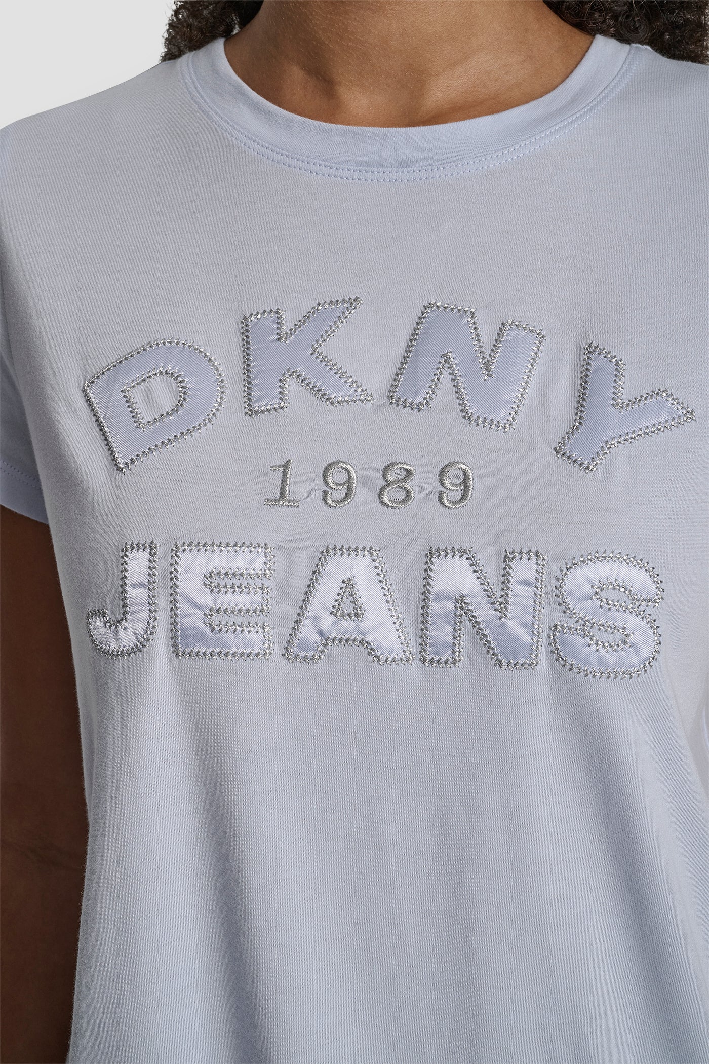 DKNY JEANS SATIN APPLIQUE CHAINSTITCH LOGO CREW NECK TEE VIEW 4 | All Products