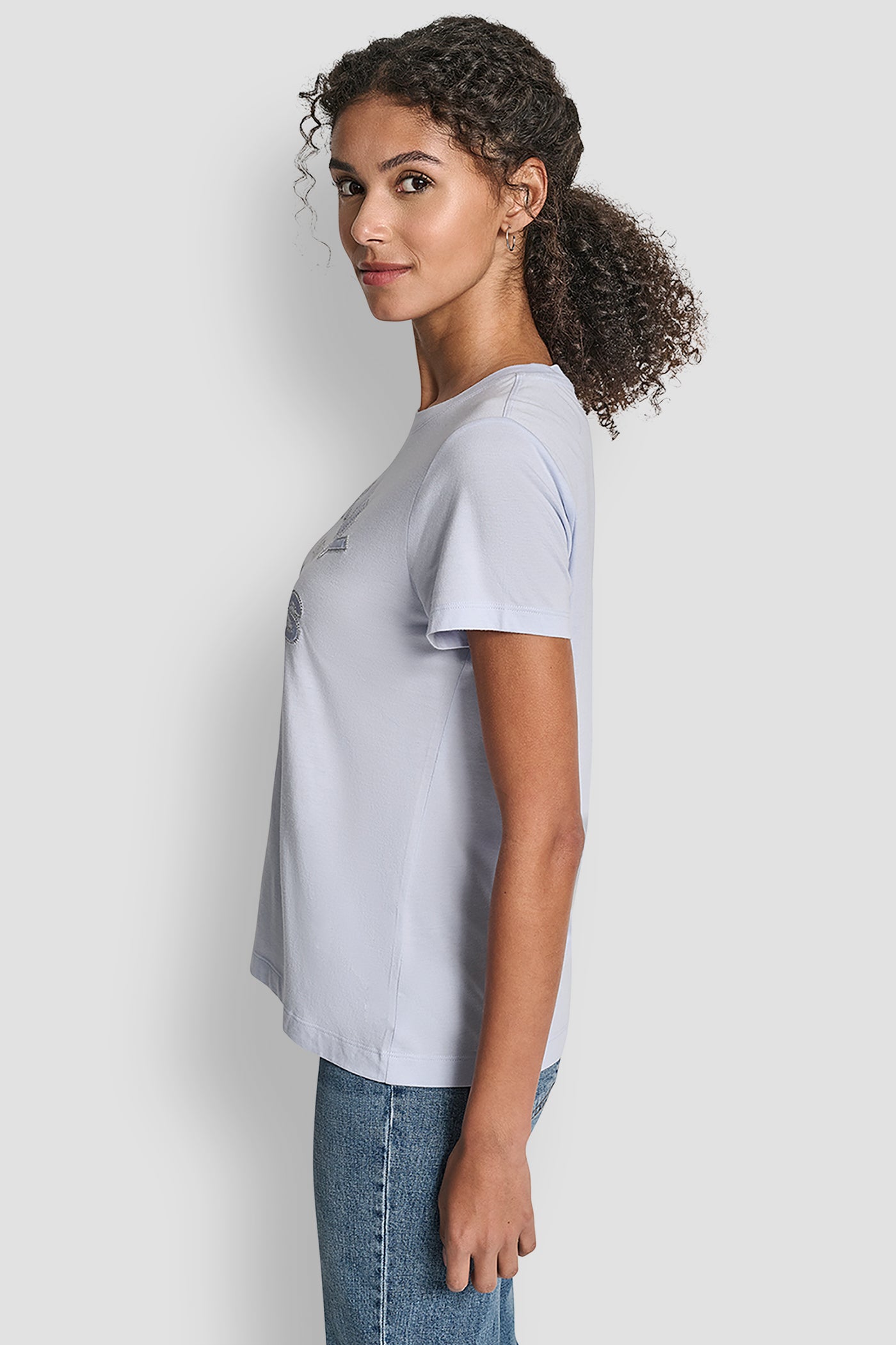 DKNY JEANS SATIN APPLIQUE CHAINSTITCH LOGO CREW NECK TEE VIEW 3 | All Products