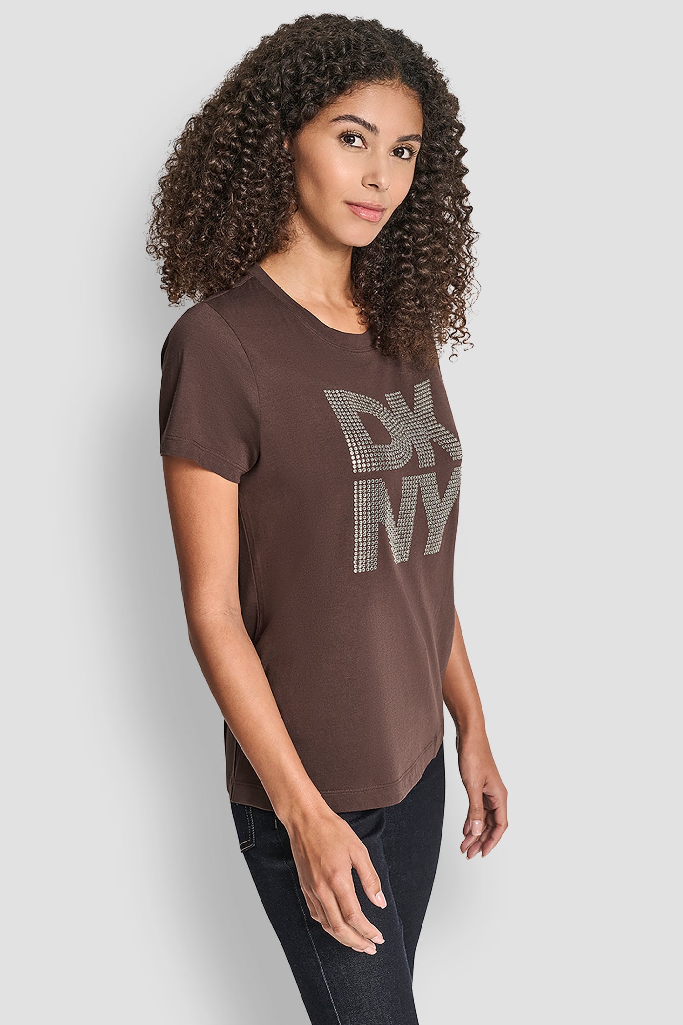 DKNY STACKED RHINESTONE LOGO TEE VIEW 3 | Under $100
