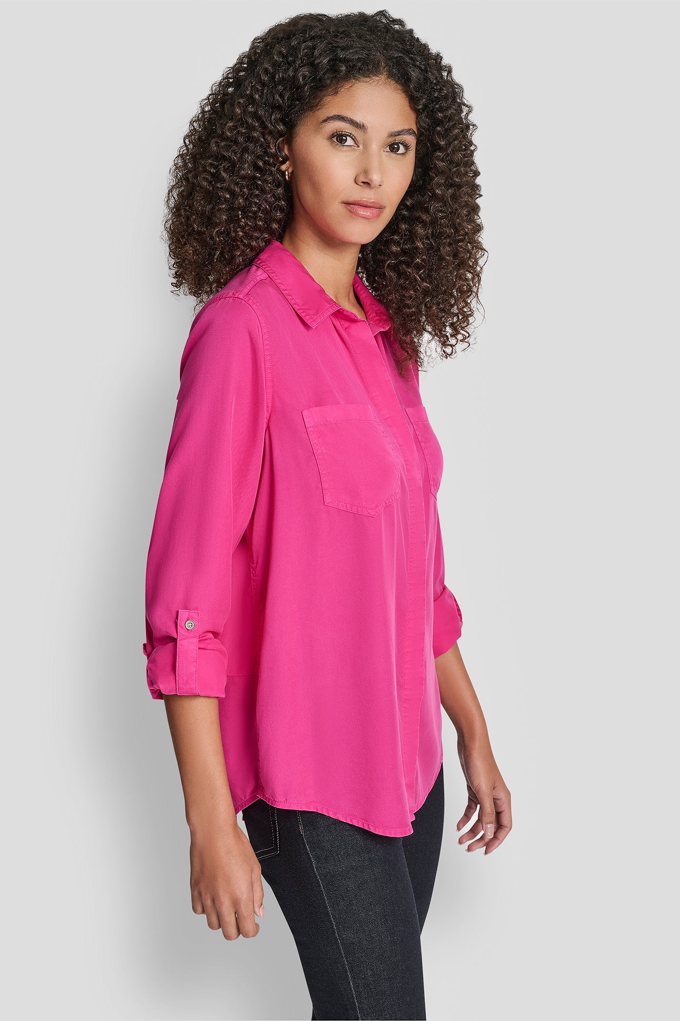 SPLIT BACK BUTTON FRONT WITH ROLL TAB VIEW 3 | WOMEN'S SWEATERS & TOPS