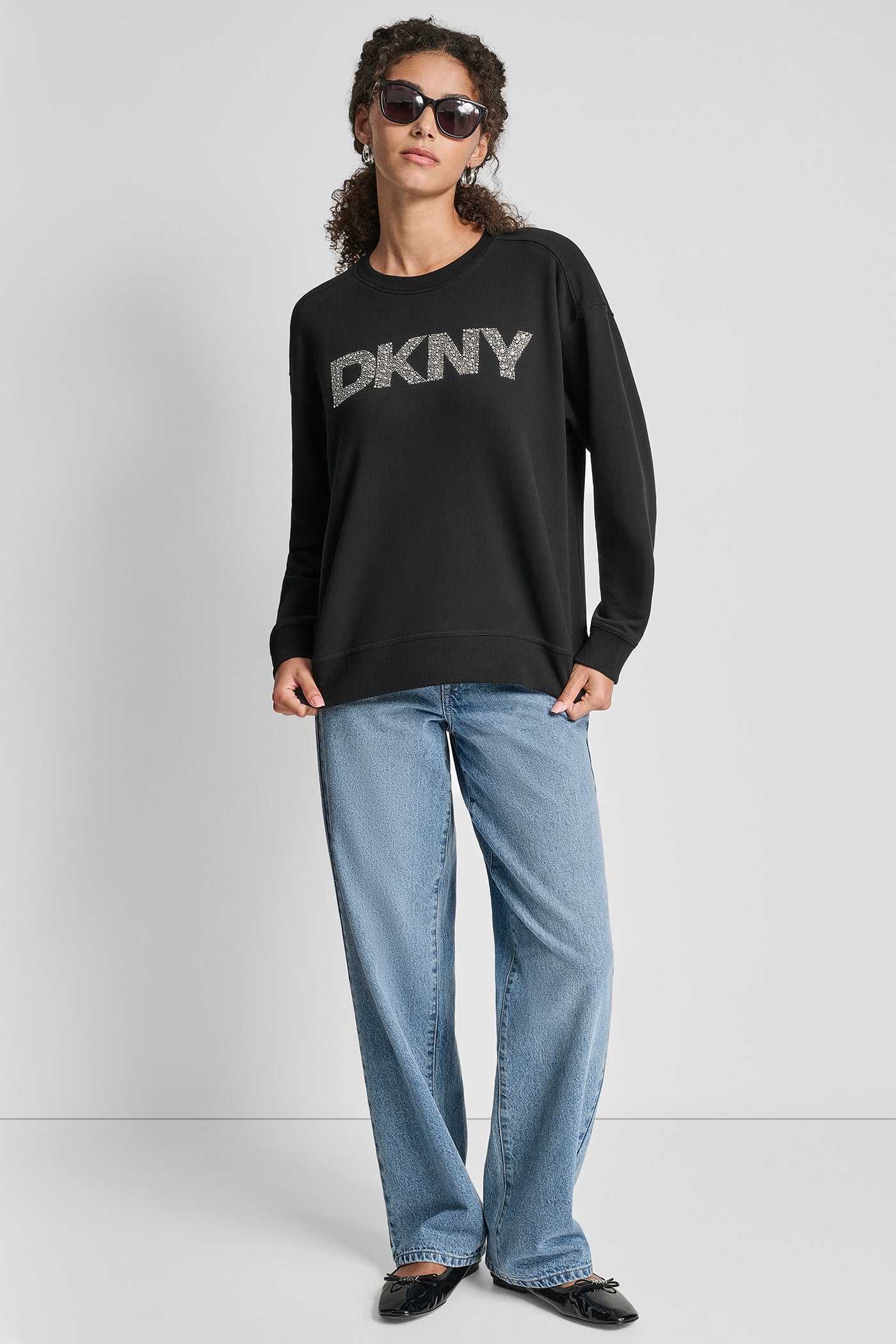 DKNY RHINESTONE STUD LOGO CREW NECK SWEATSHIRT VIEW 4 | Back-To-School Shop
