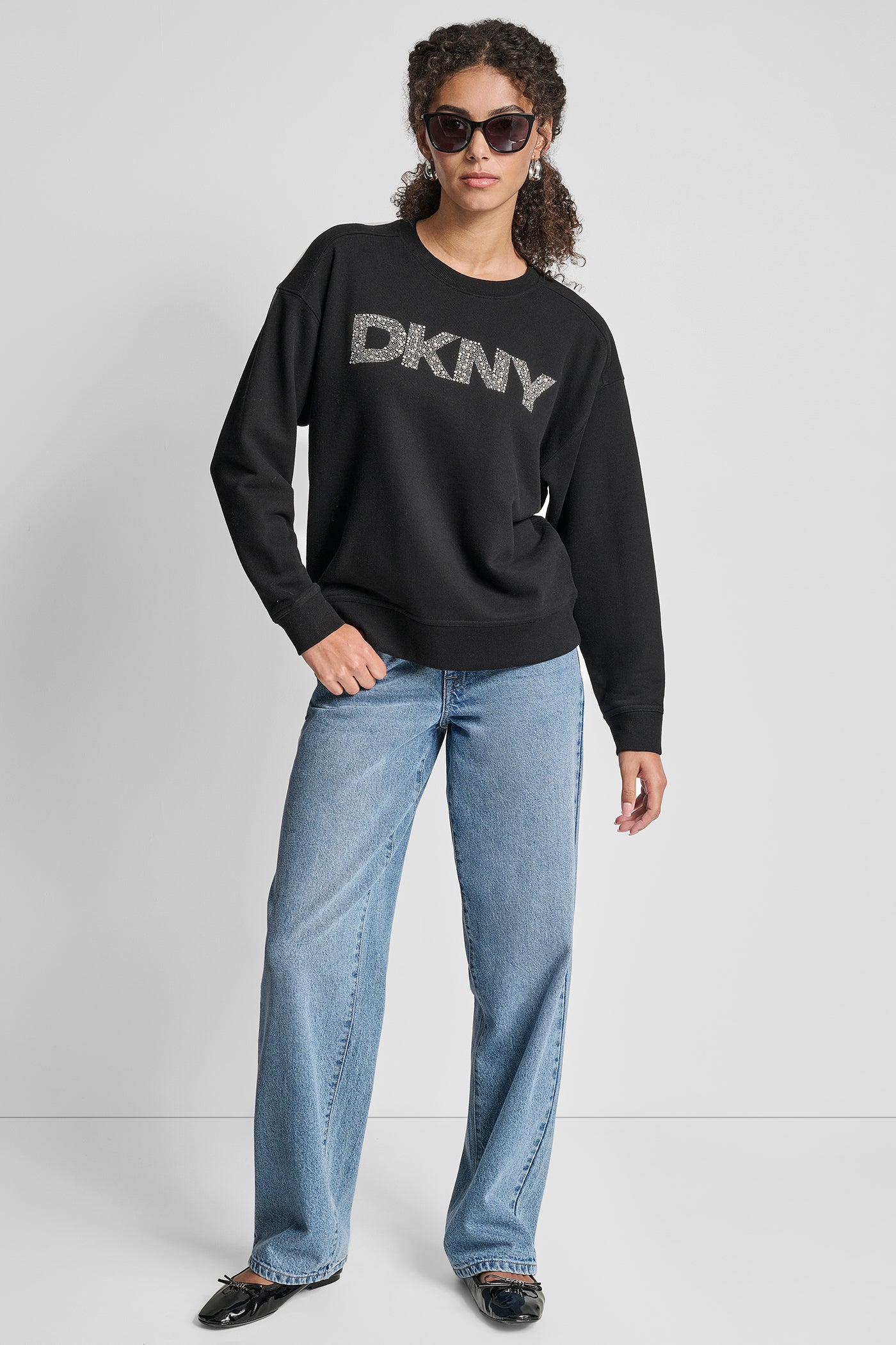 DKNY RHINESTONE STUD LOGO CREW NECK SWEATSHIRT VIEW 5 | Back-To-School Shop