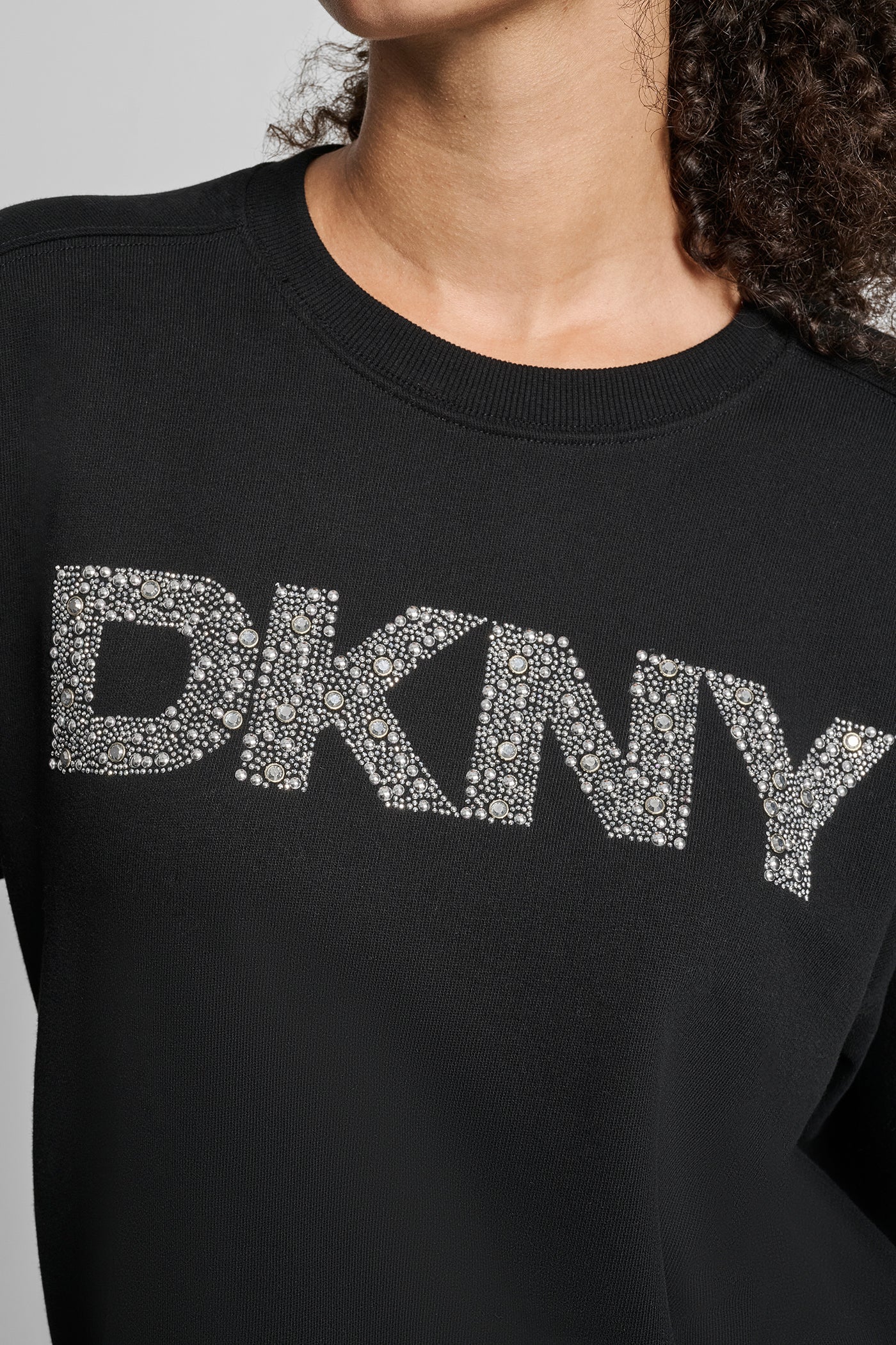 DKNY RHINESTONE STUD LOGO CREW NECK SWEATSHIRT VIEW 3 | Back-To-School Shop