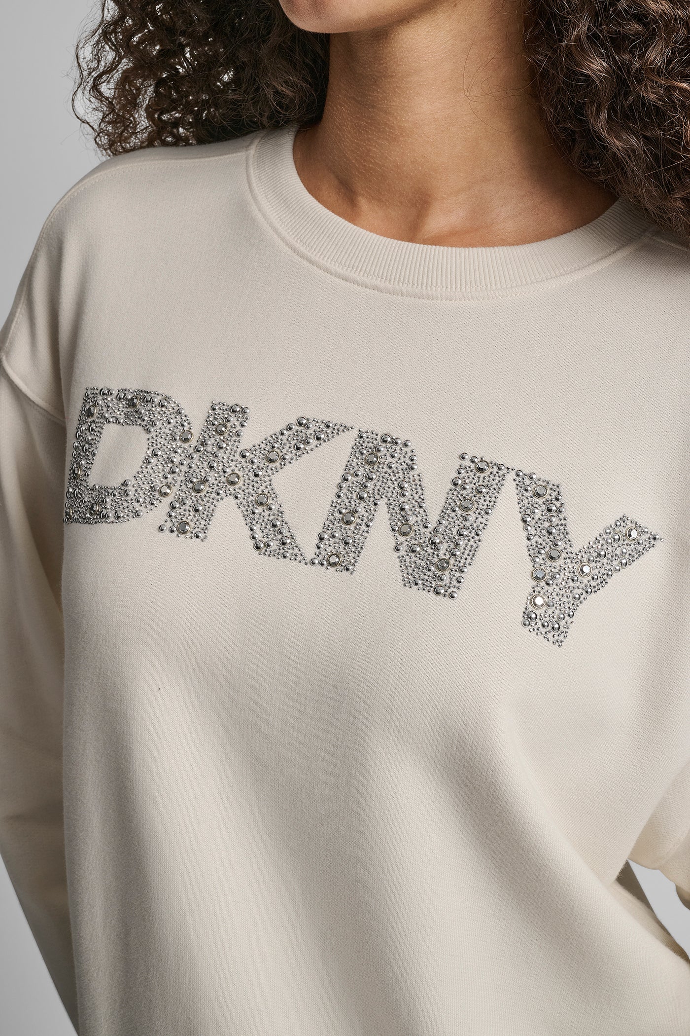 DKNY RHINESTONE STUD LOGO CREW NECK SWEATSHIRT VIEW 4 | Back-To-School Shop
