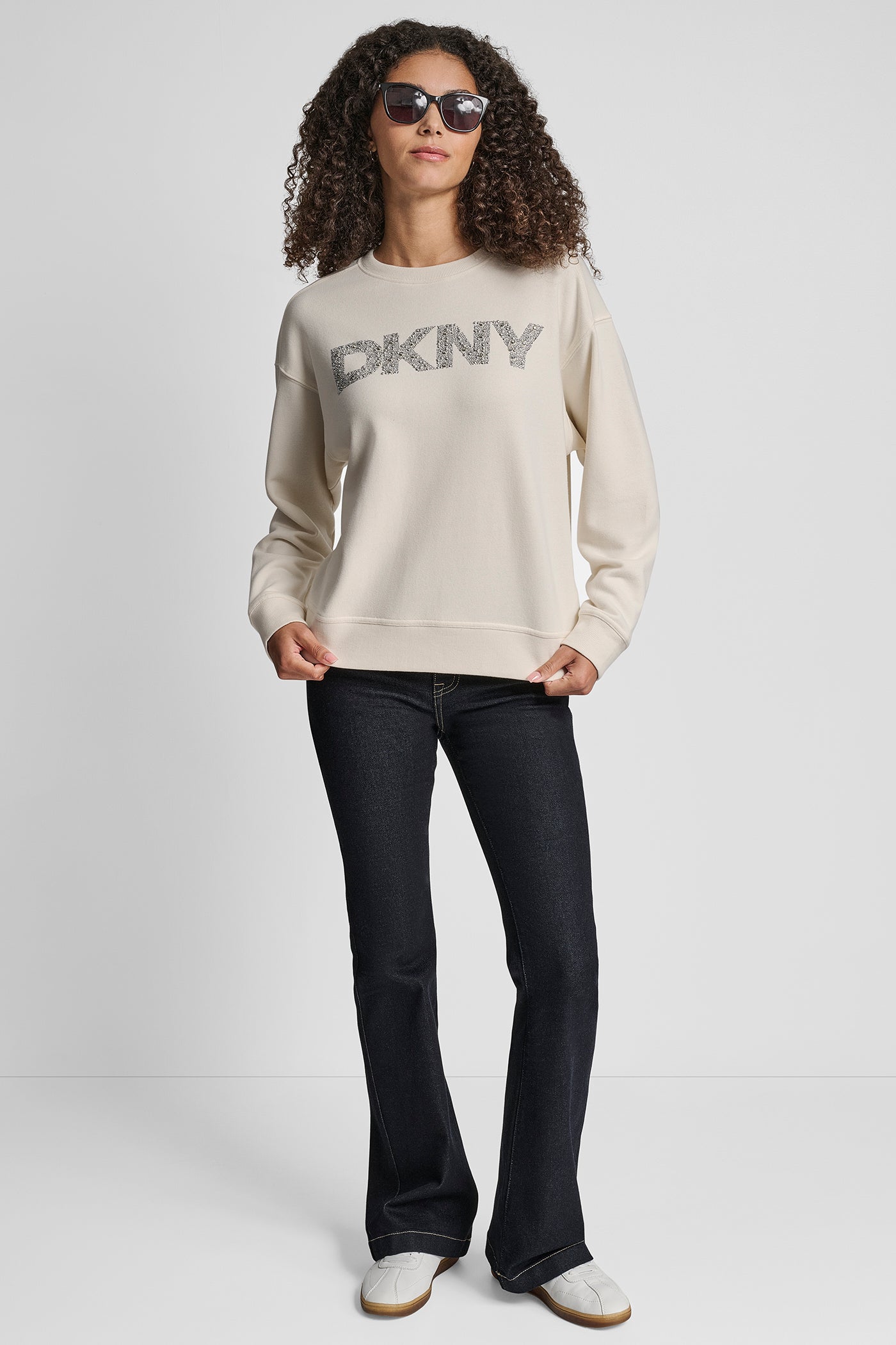 DKNY RHINESTONE STUD LOGO CREW NECK SWEATSHIRT VIEW 5 | Back-To-School Shop