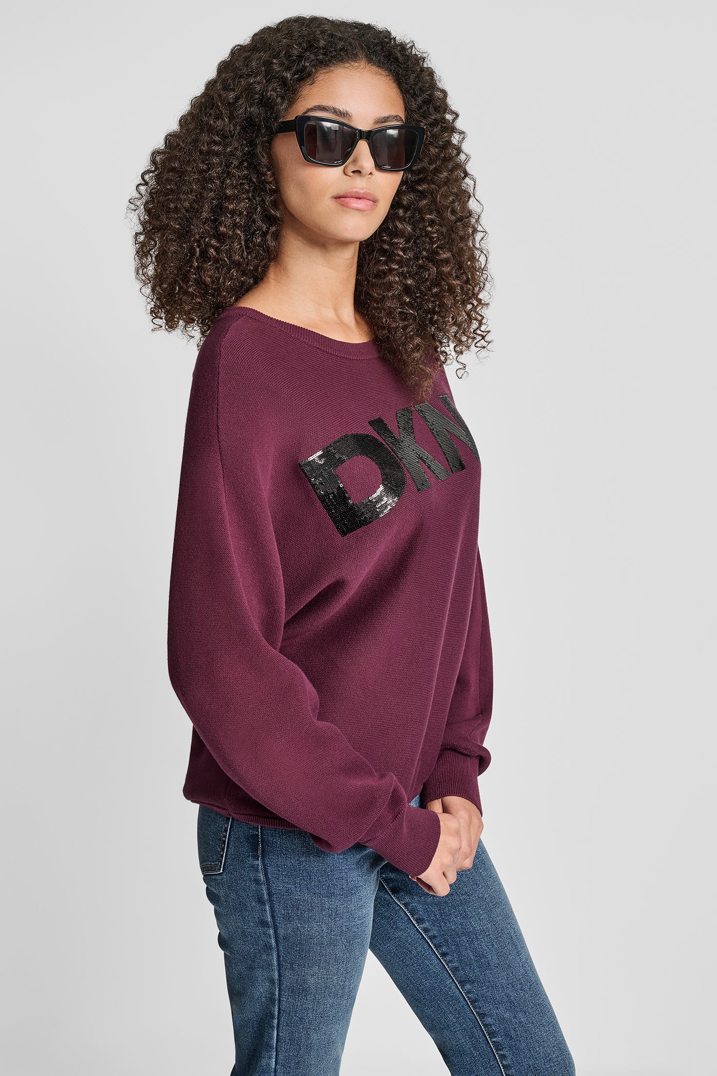 DOLMAN SLEEVE SEQUIN LOGO SWEATER VIEW 3 | WOMEN'S SWEATERS & TOPS
