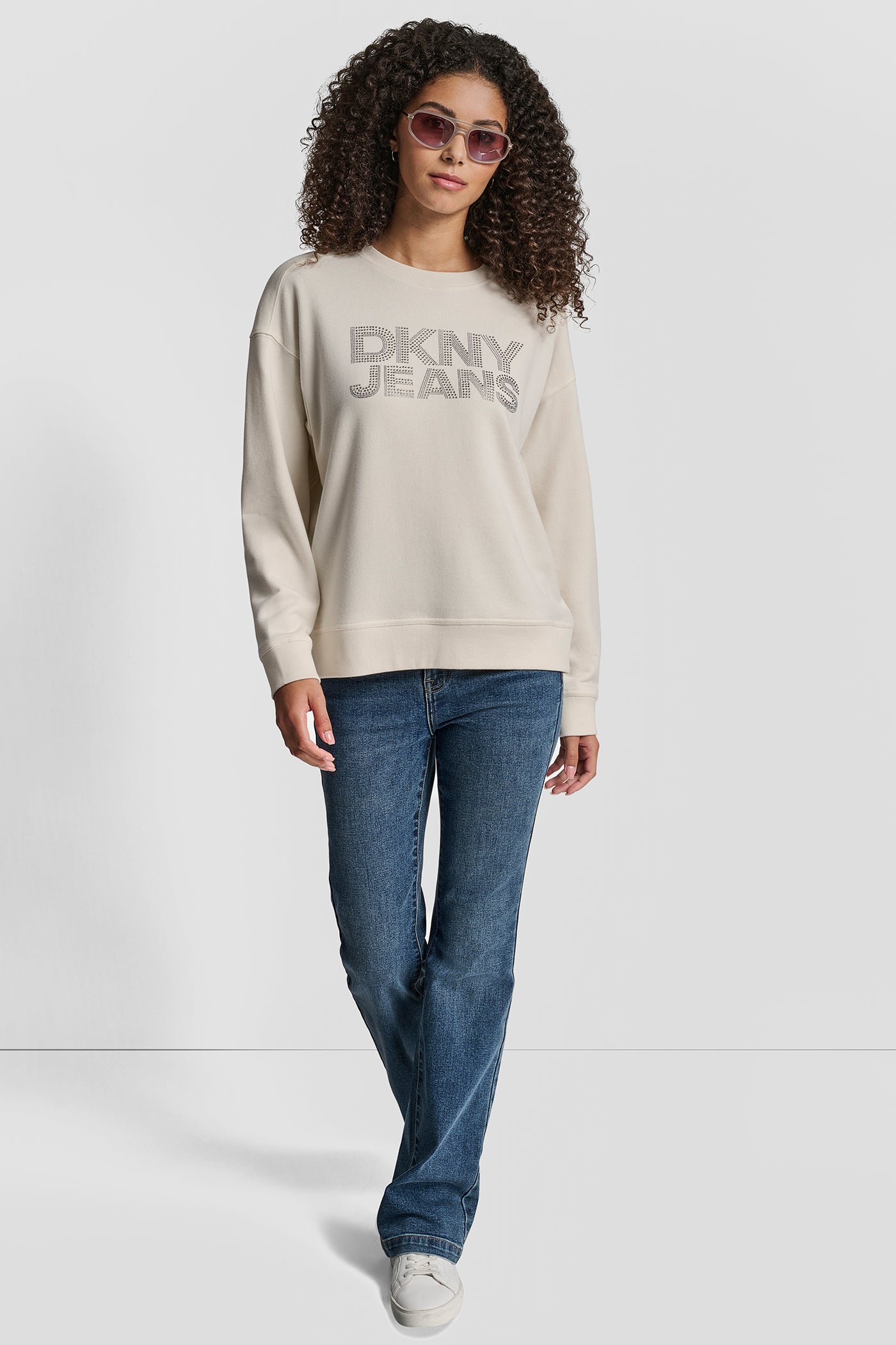 DKNY RHINESTONE STUD LOGO CREW NECK SWEATSHIRT VIEW 5 | Sweatshirts & Joggers