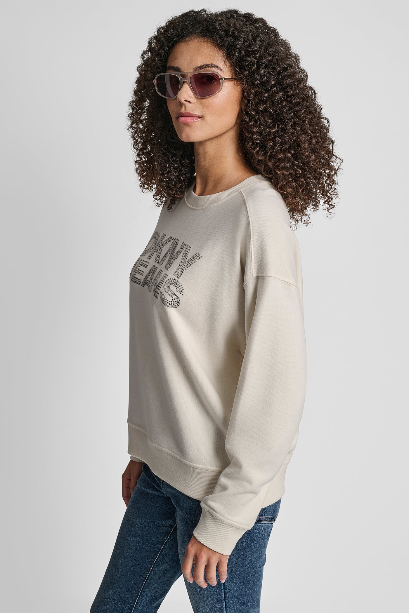DKNY RHINESTONE STUD LOGO CREW NECK SWEATSHIRT VIEW 3 | Sweatshirts & Joggers