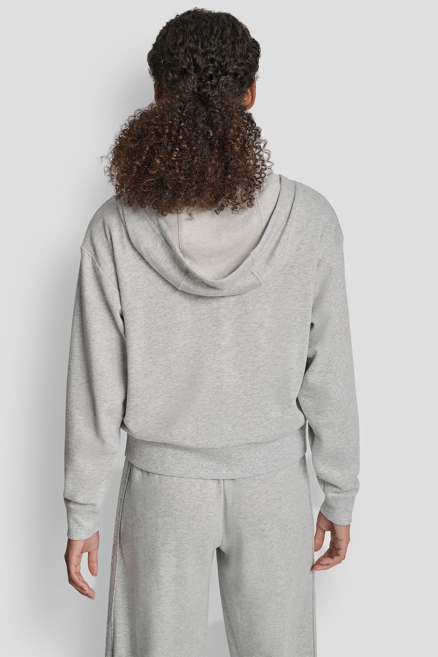 SKY GREY HEATHER SEQUIN ZIP FRONT HOODIE, BACK VIEW | New Arrivals
