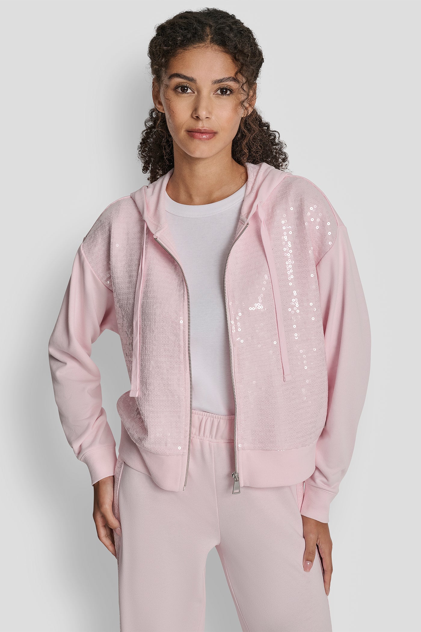Pink Moon SEQUIN ZIP FRONT HOODIE, VIEW 1 | Sweatshirts & Joggers