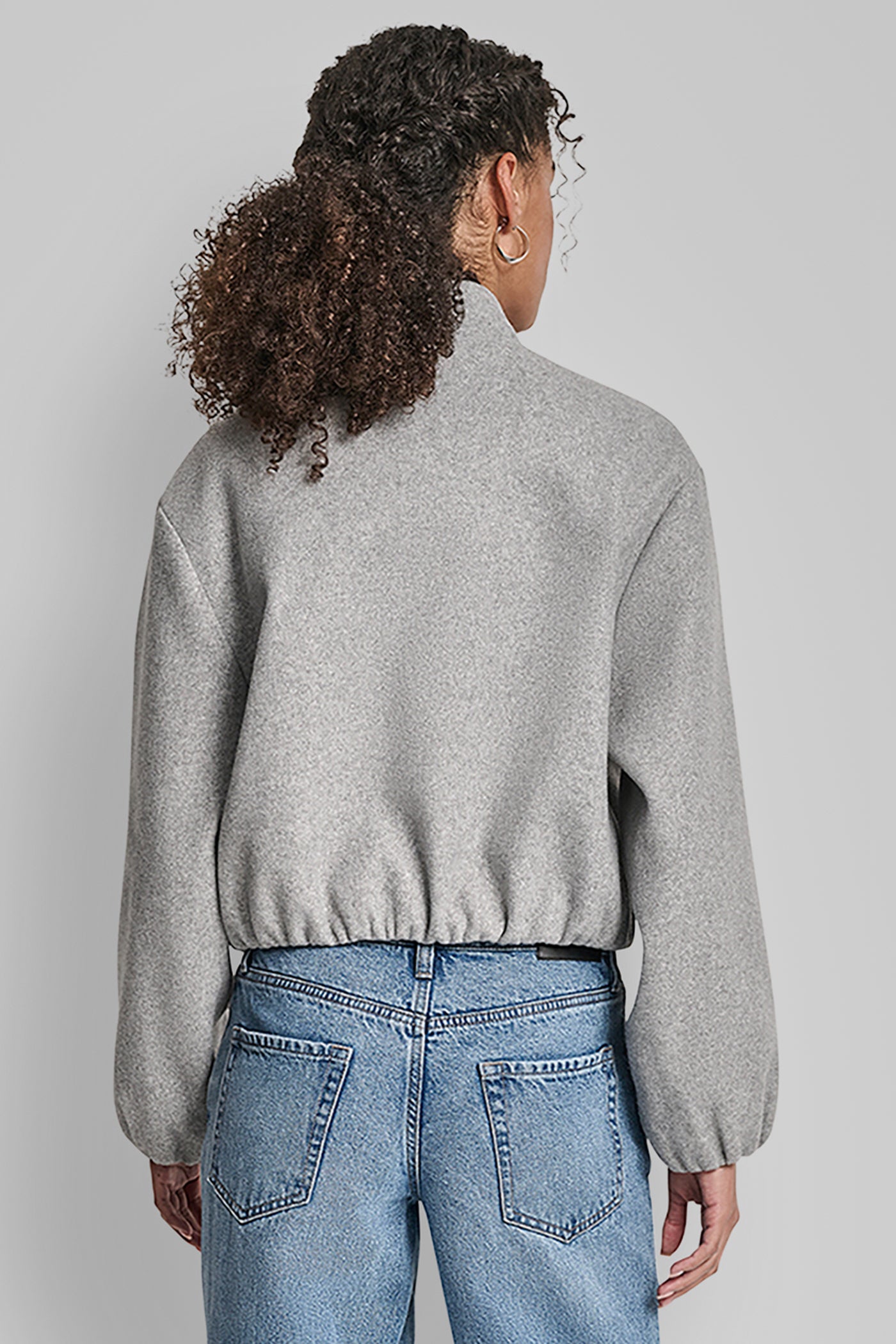 Grey ZIP FRONT BOMBER JACKET WITH SELF APPLIQUE LOGO, VIEW 2 | Clothing