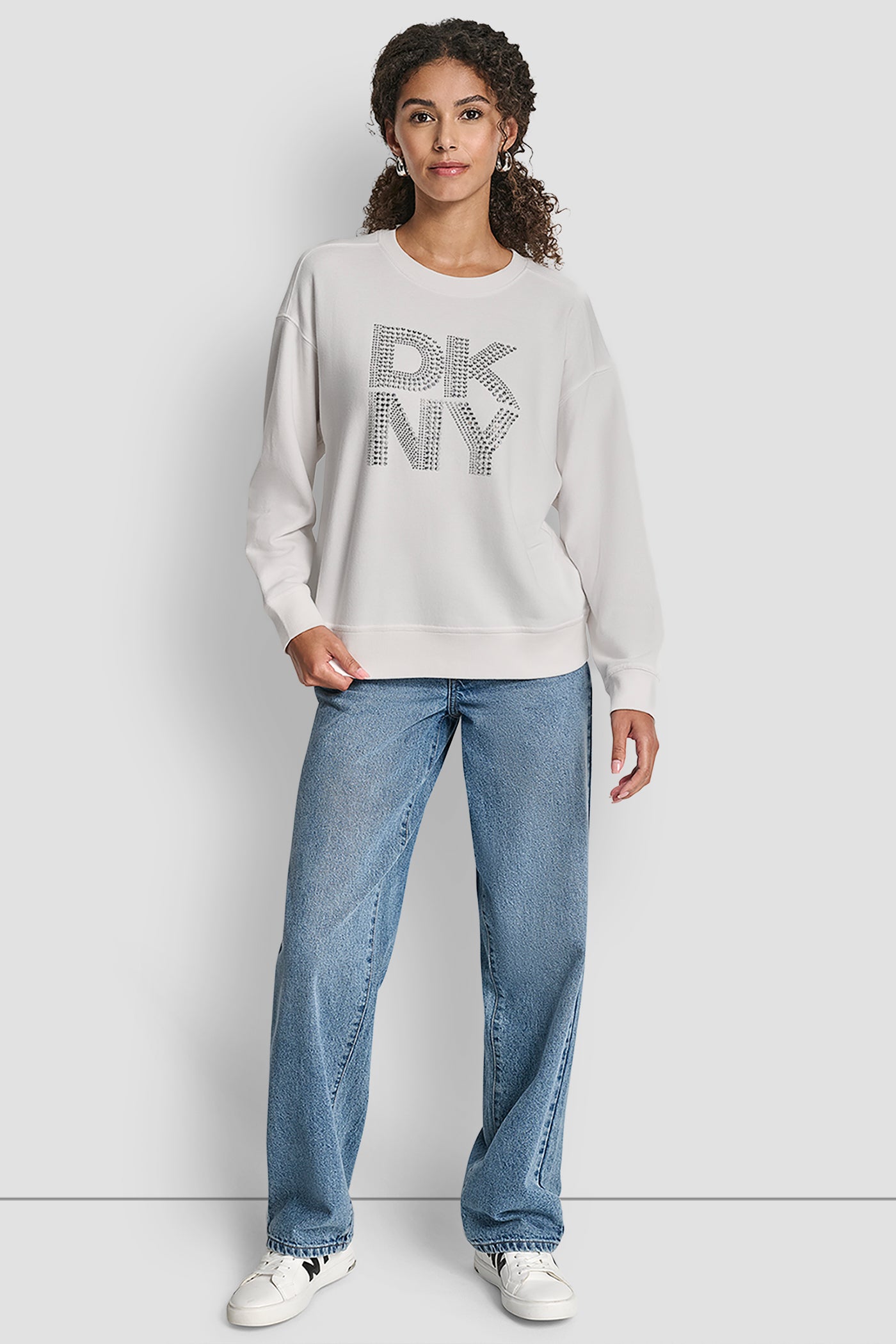 DKNY NEW YORK STACKED MIXED RHINESTONE LOGO SWEATSHIRT VIEW 5 | Clothing