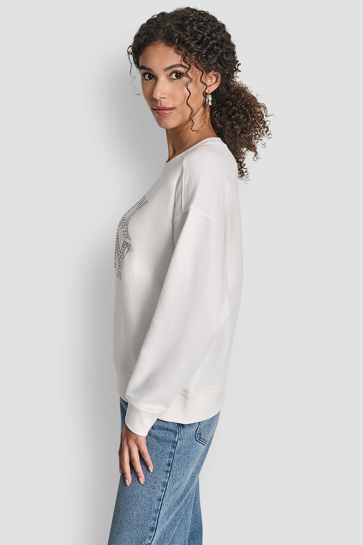 DKNY NEW YORK STACKED MIXED RHINESTONE LOGO SWEATSHIRT VIEW 3 | Clothing