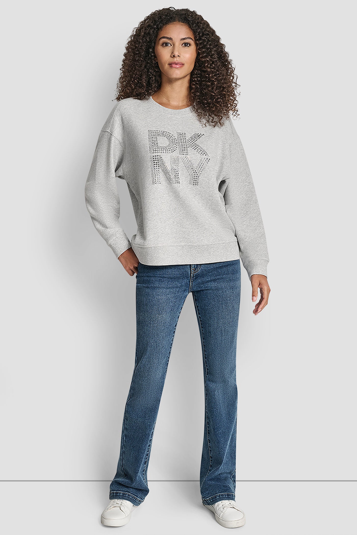 DKNY NEW YORK STACKED MIXED RHINESTONE LOGO SWEATSHIRT VIEW 5 | Clothing