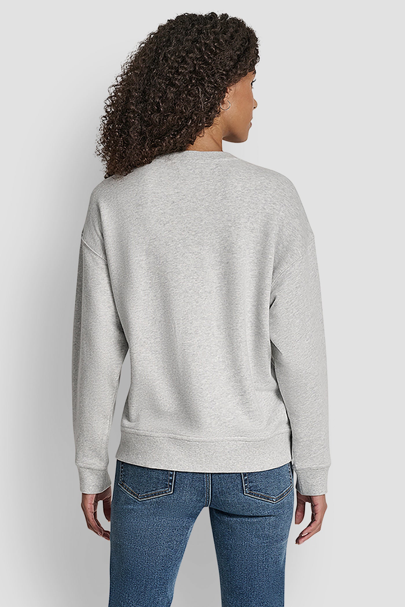 Sky Grey Heather/Silver DKNY NEW YORK STACKED MIXED RHINESTONE LOGO SWEATSHIRT, BACK VIEW | Clothing