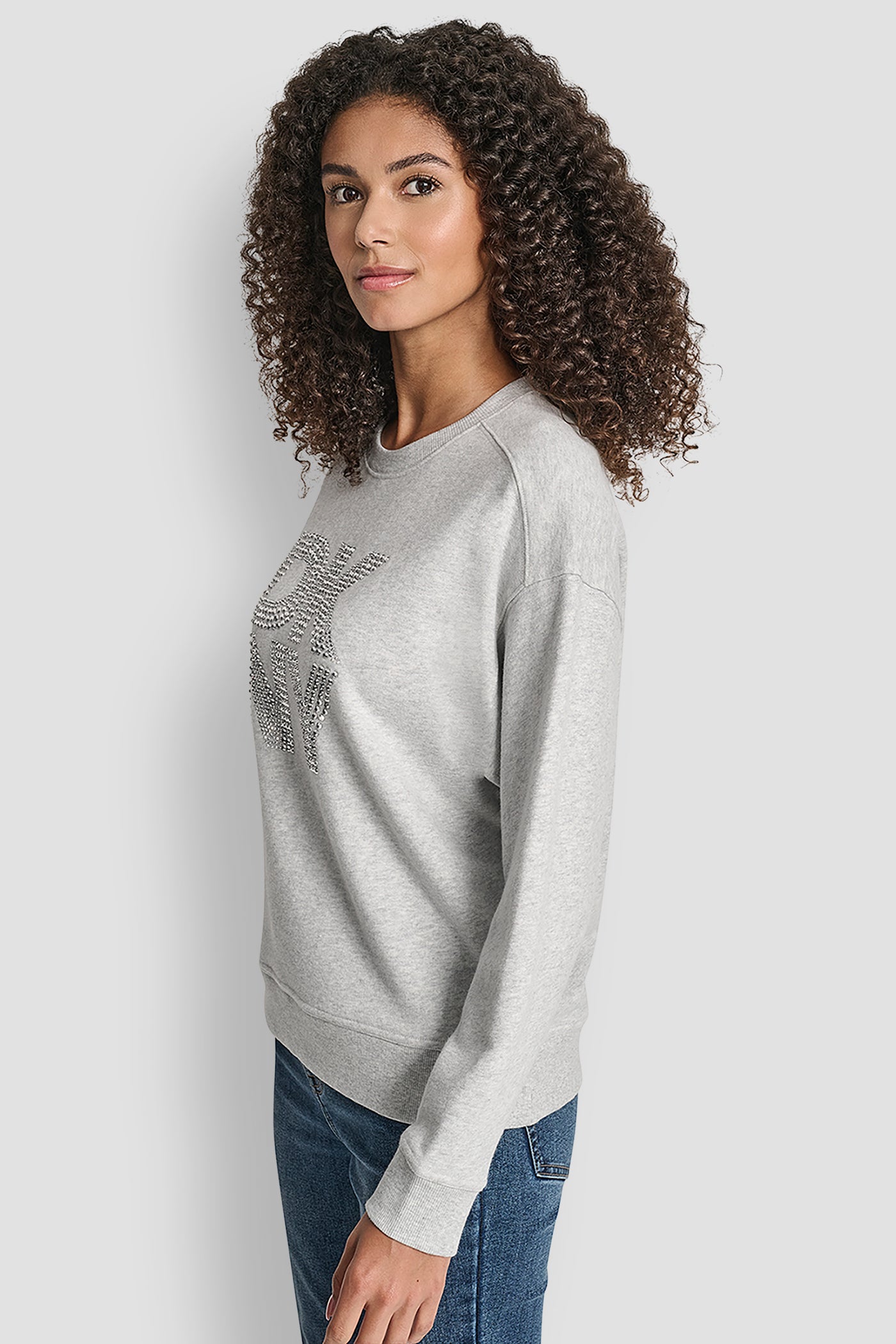 DKNY NEW YORK STACKED MIXED RHINESTONE LOGO SWEATSHIRT VIEW 3 | Clothing