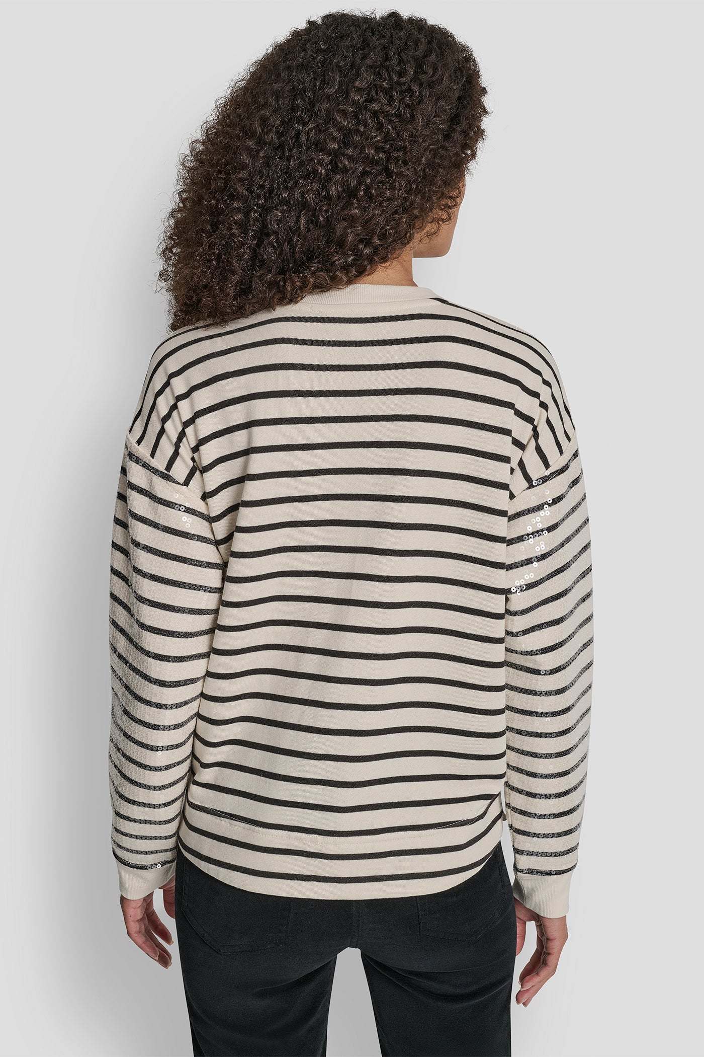 EGGNOG/BLACK SEQUINS LONG SLEEVE SWEATSHIRT, BACK VIEW | DKNY Promo