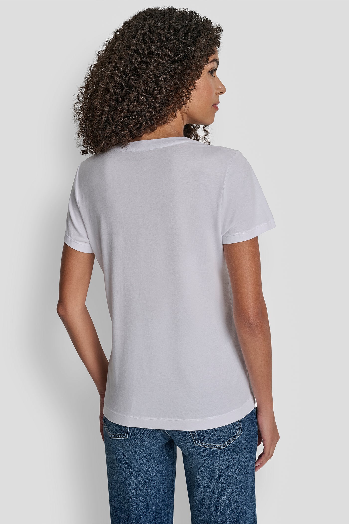White DKNY SEQUIN LOGO CREW NECK TEE, BACK VIEW | DKNY Promo