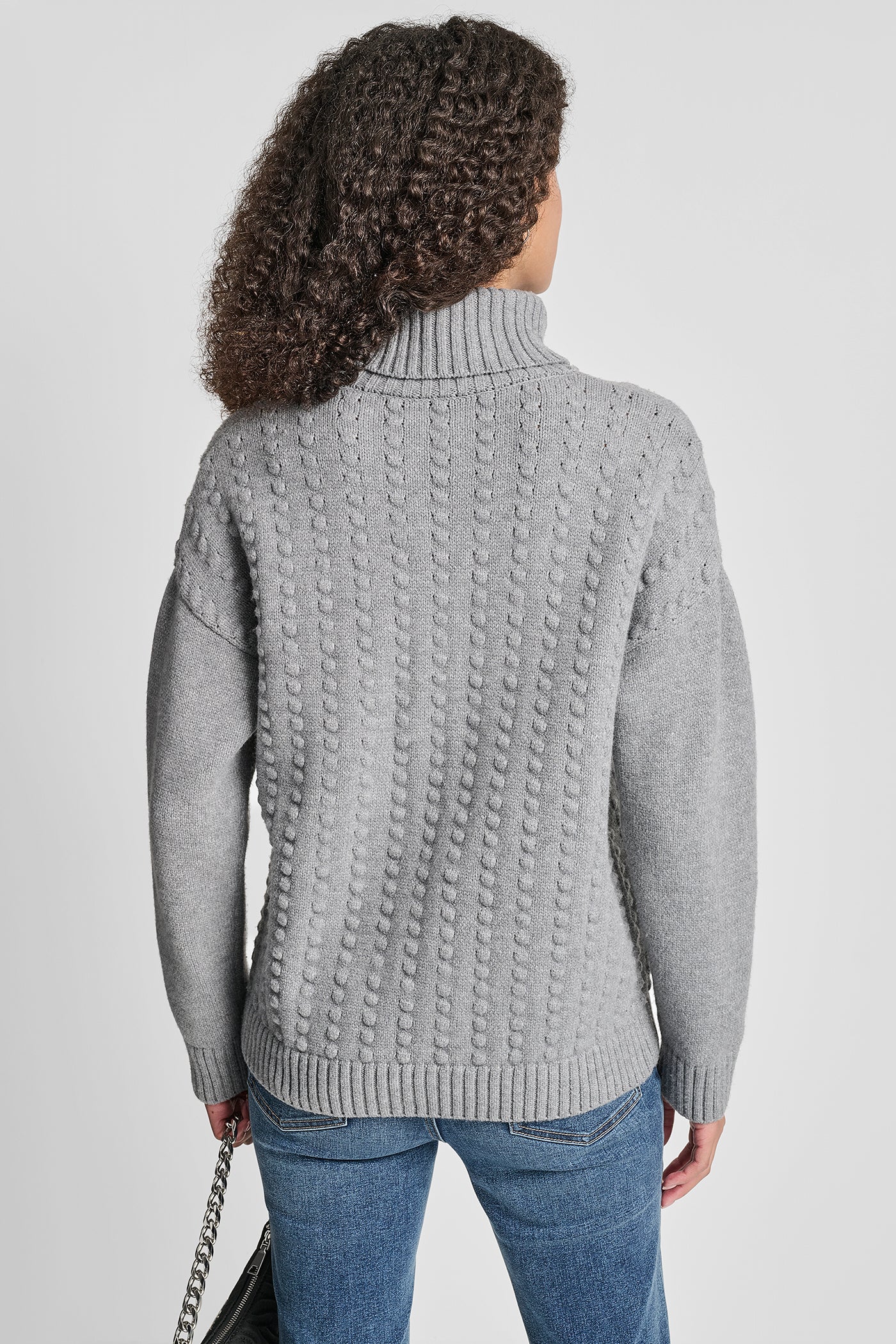 Grey TURTLE NECK BOBBLE STICH SWEATER, VIEW 2 | All Products