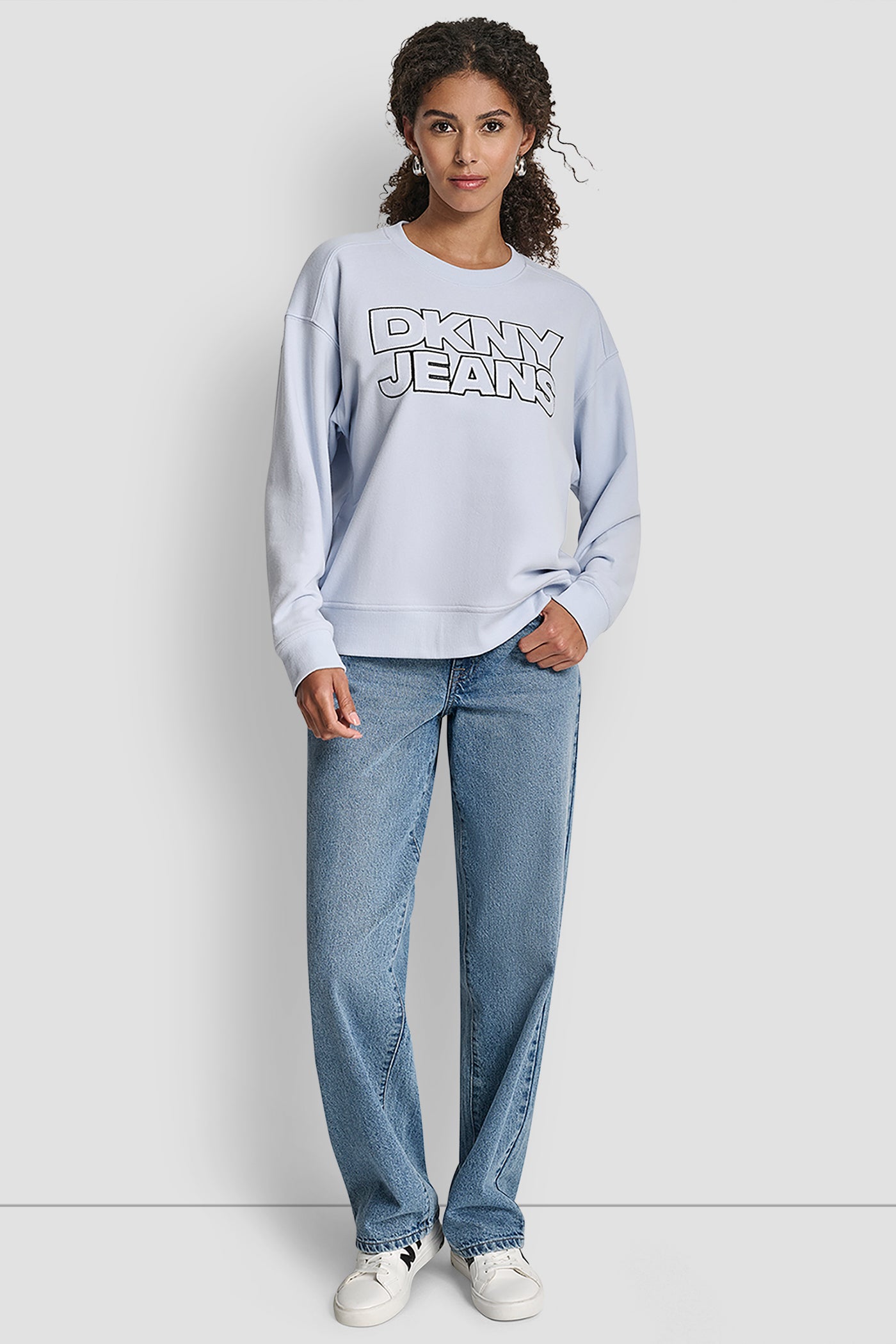 DKNY JEANS CHAINSTITCH OUTLINE LOGO CREW NECK SWEATSHIRT VIEW 4 | All Products