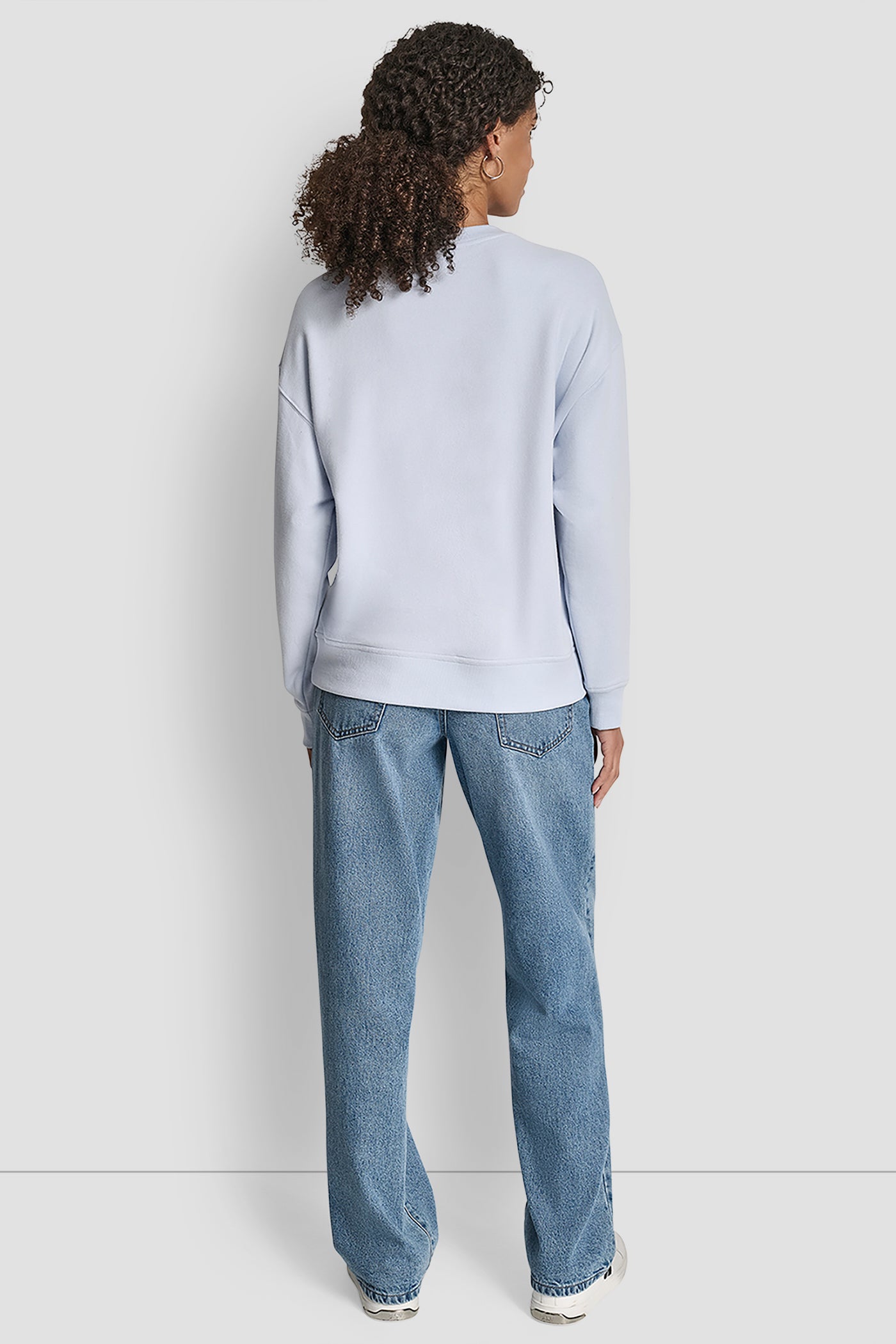 Frost Blue/Black/White DKNY JEANS CHAINSTITCH OUTLINE LOGO CREW NECK SWEATSHIRT, BACK VIEW | All Products