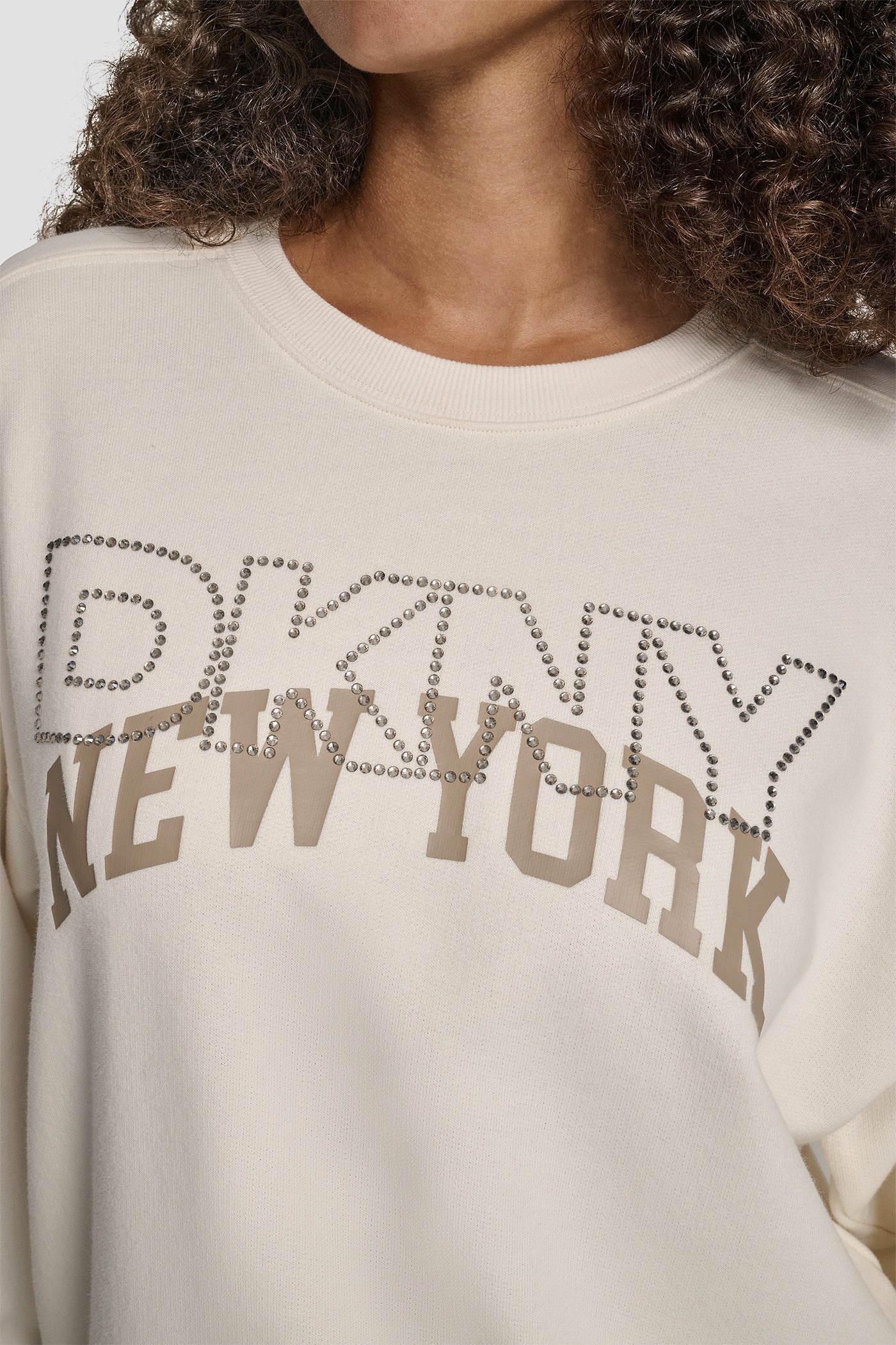 DKNY OUTLINE RHINESTONE NY PRINTED LOGO CREW NECK SWEATSHIRT VIEW 4 | DKNY Promo