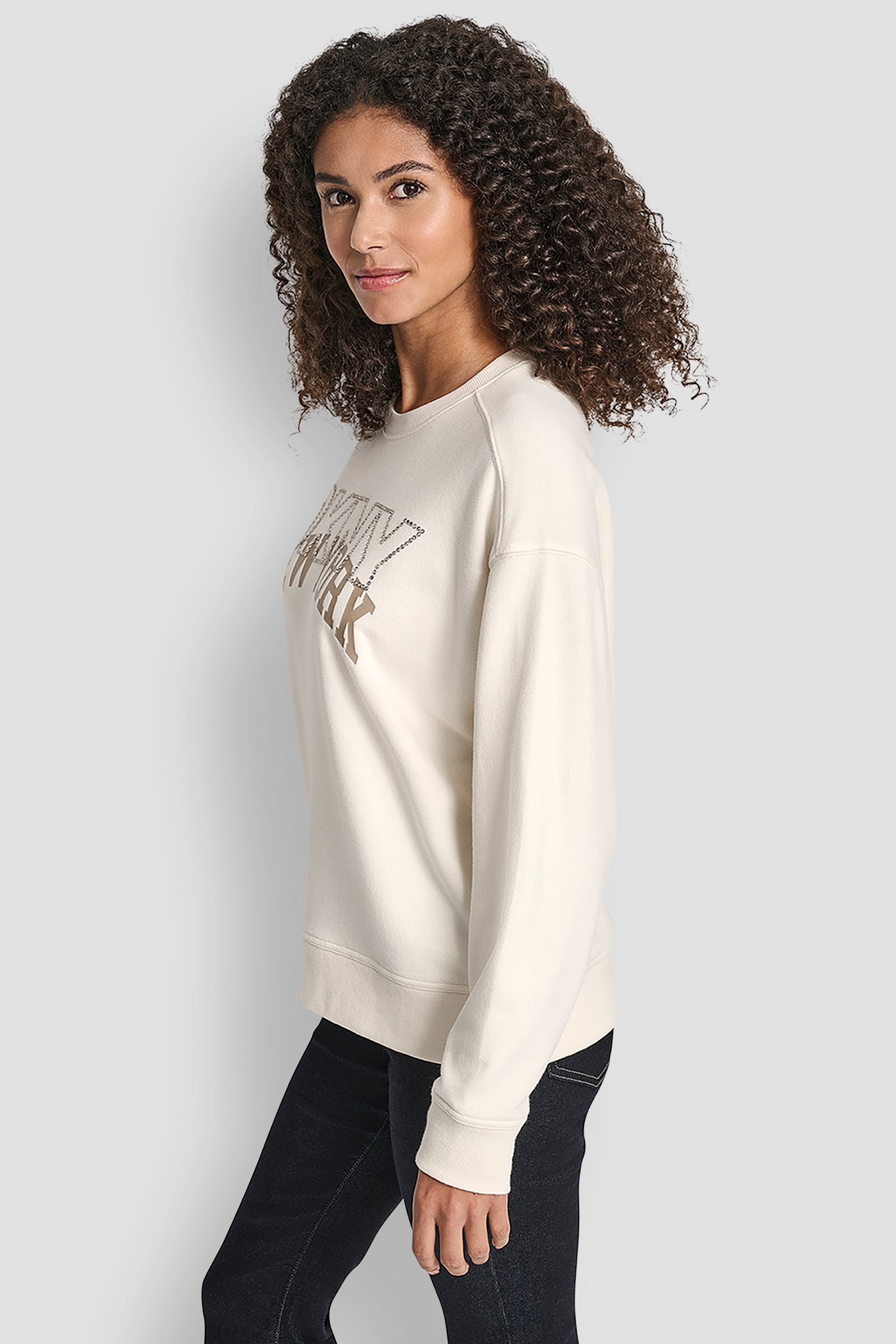 DKNY OUTLINE RHINESTONE NY PRINTED LOGO CREW NECK SWEATSHIRT VIEW 3 | DKNY Promo