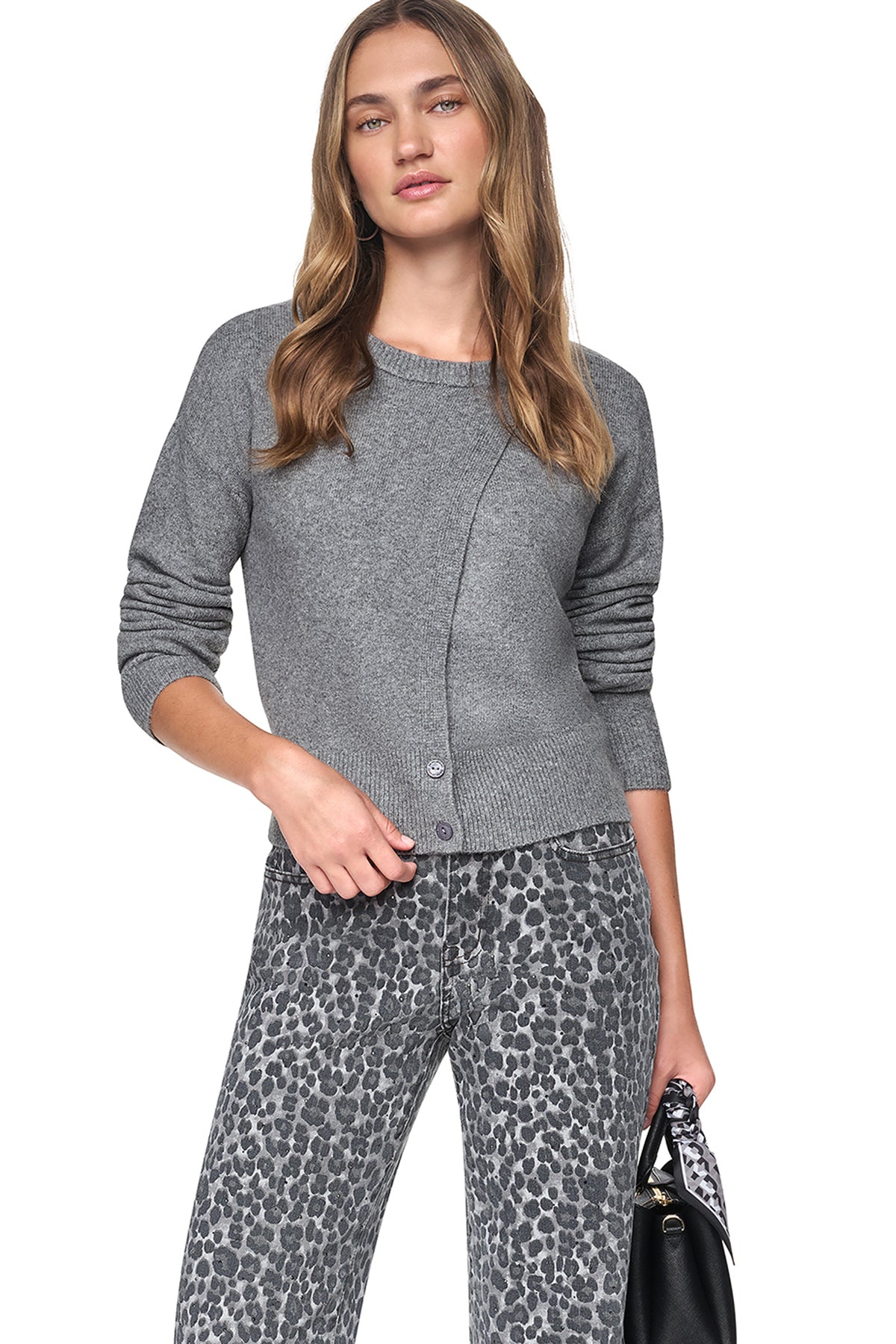 ASSYMETRIC BUTTON HEM CARDIGAN VIEW 1