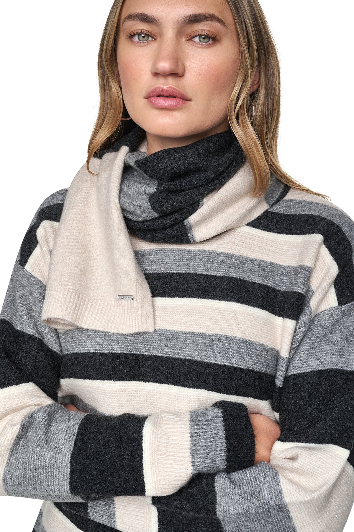 STRIPED SWEATER WITH SCARF VIEW 2