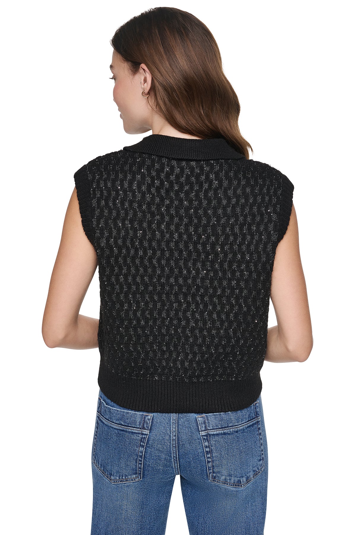 SEQUIN POLO SWEATER VEST VIEW 2