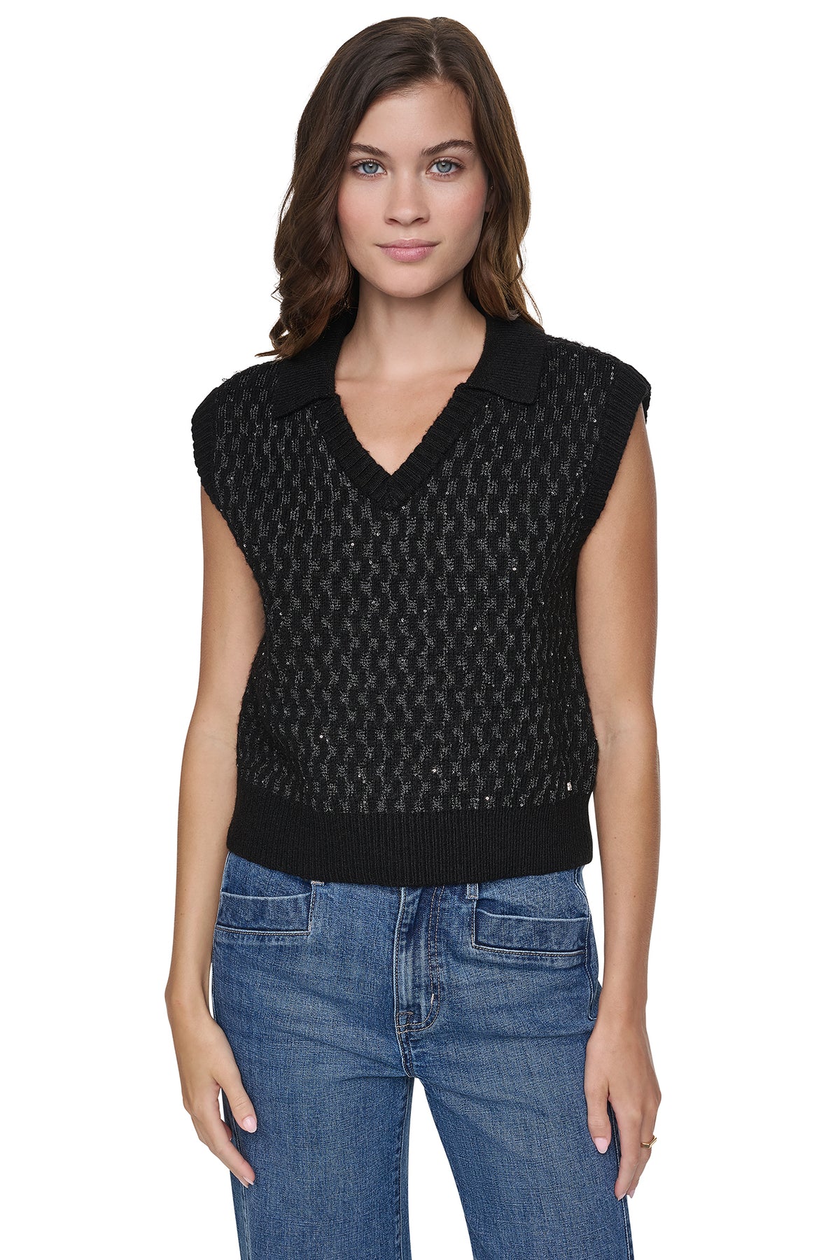SEQUIN POLO SWEATER VEST VIEW 2