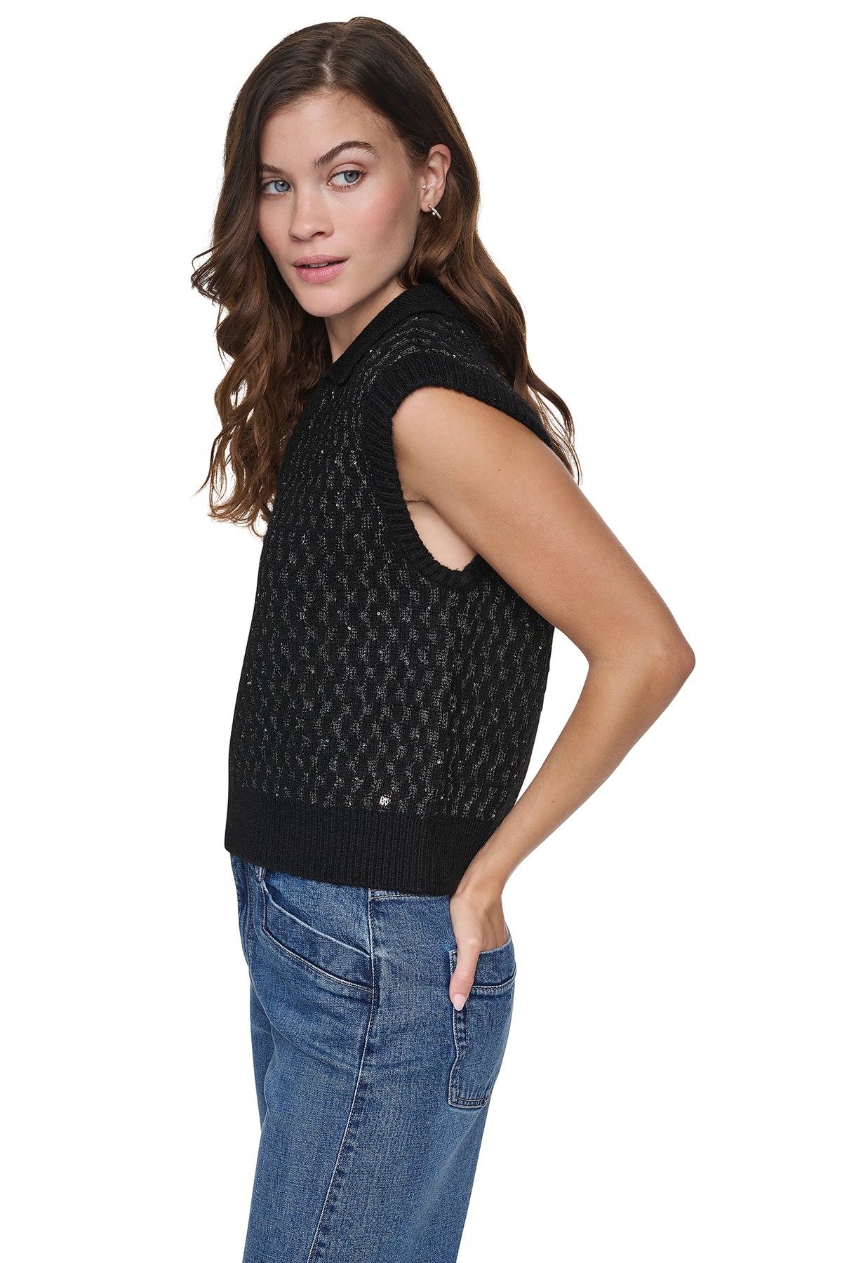 SEQUIN POLO SWEATER VEST VIEW 2