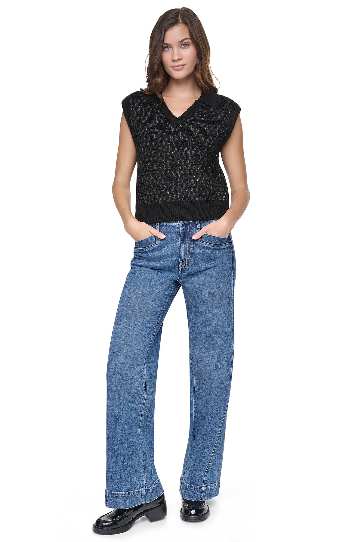 SEQUIN POLO SWEATER VEST VIEW 2