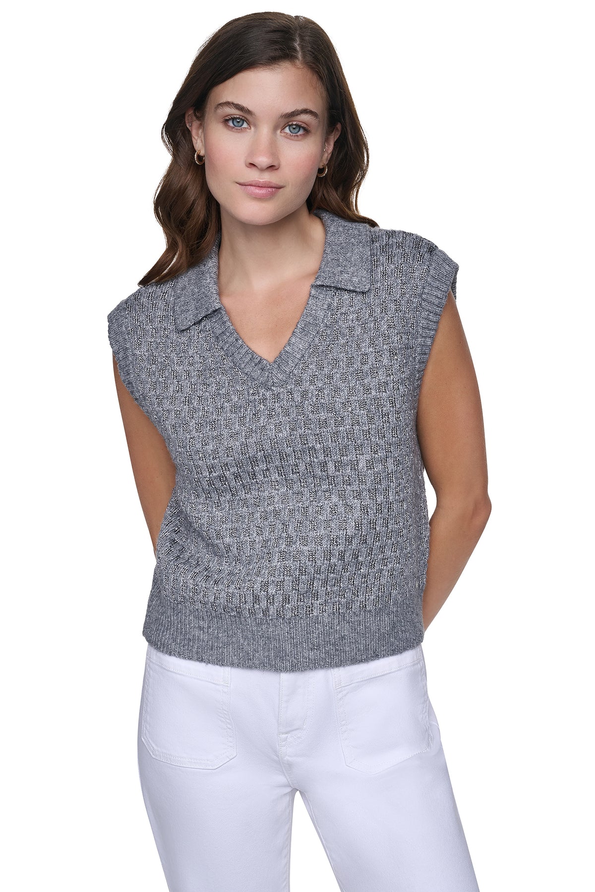 SEQUIN POLO SWEATER VEST VIEW 2