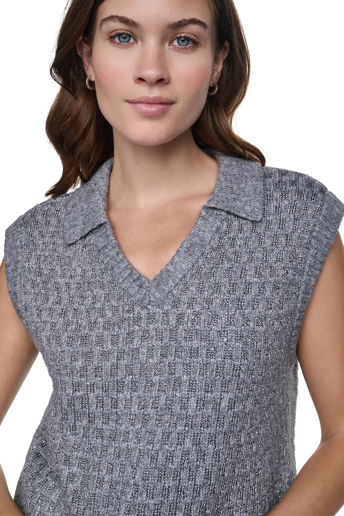 SEQUIN POLO SWEATER VEST VIEW 1