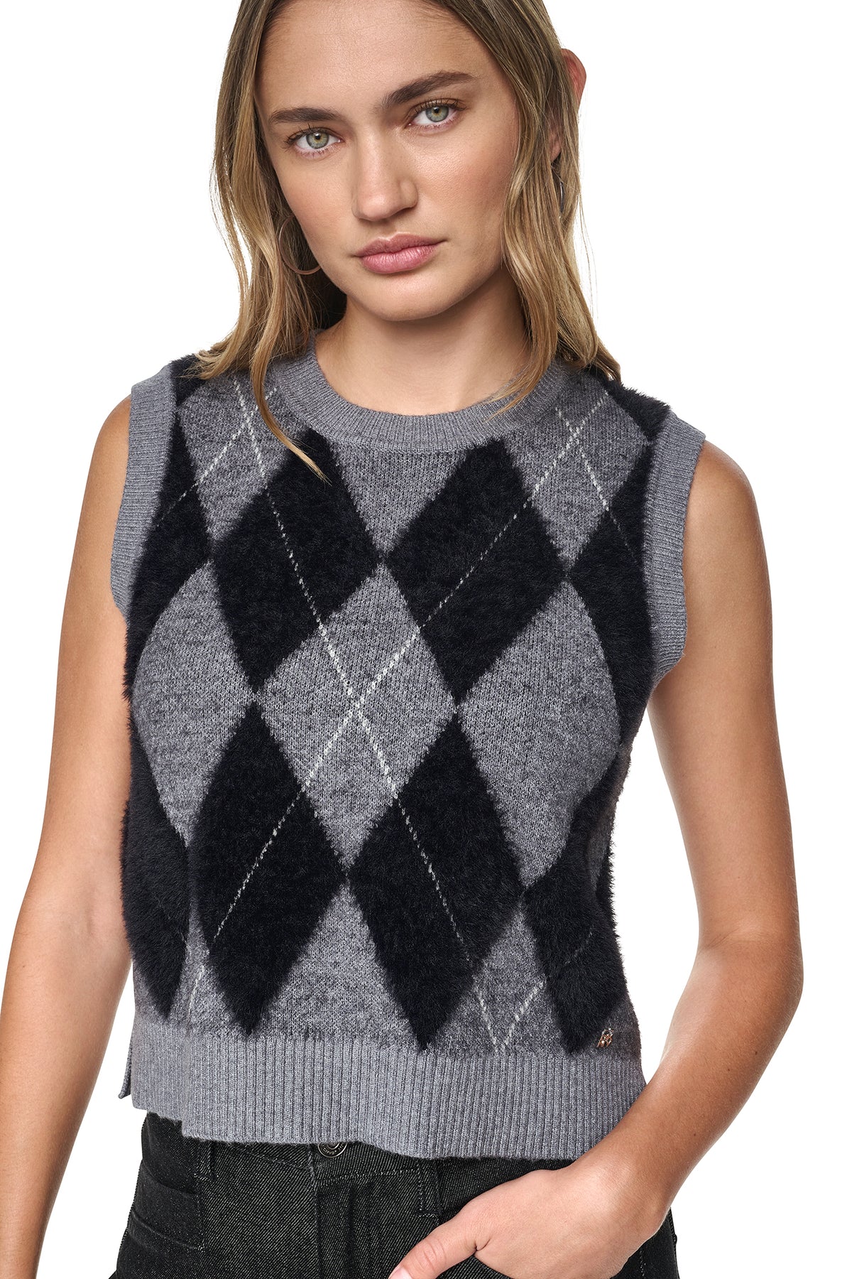 FUZZY ARGYLE SWEATER VEST VIEW 2