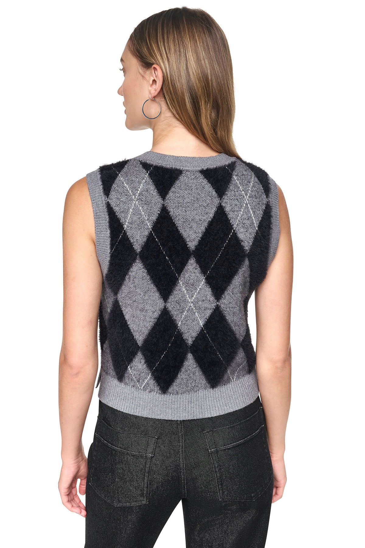 FUZZY ARGYLE SWEATER VEST VIEW 2