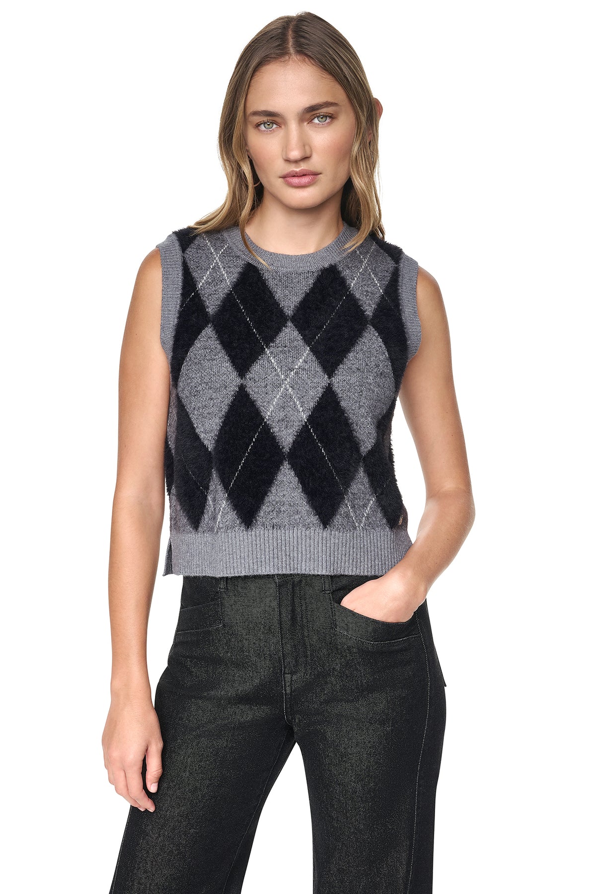 FUZZY ARGYLE SWEATER VEST VIEW 2