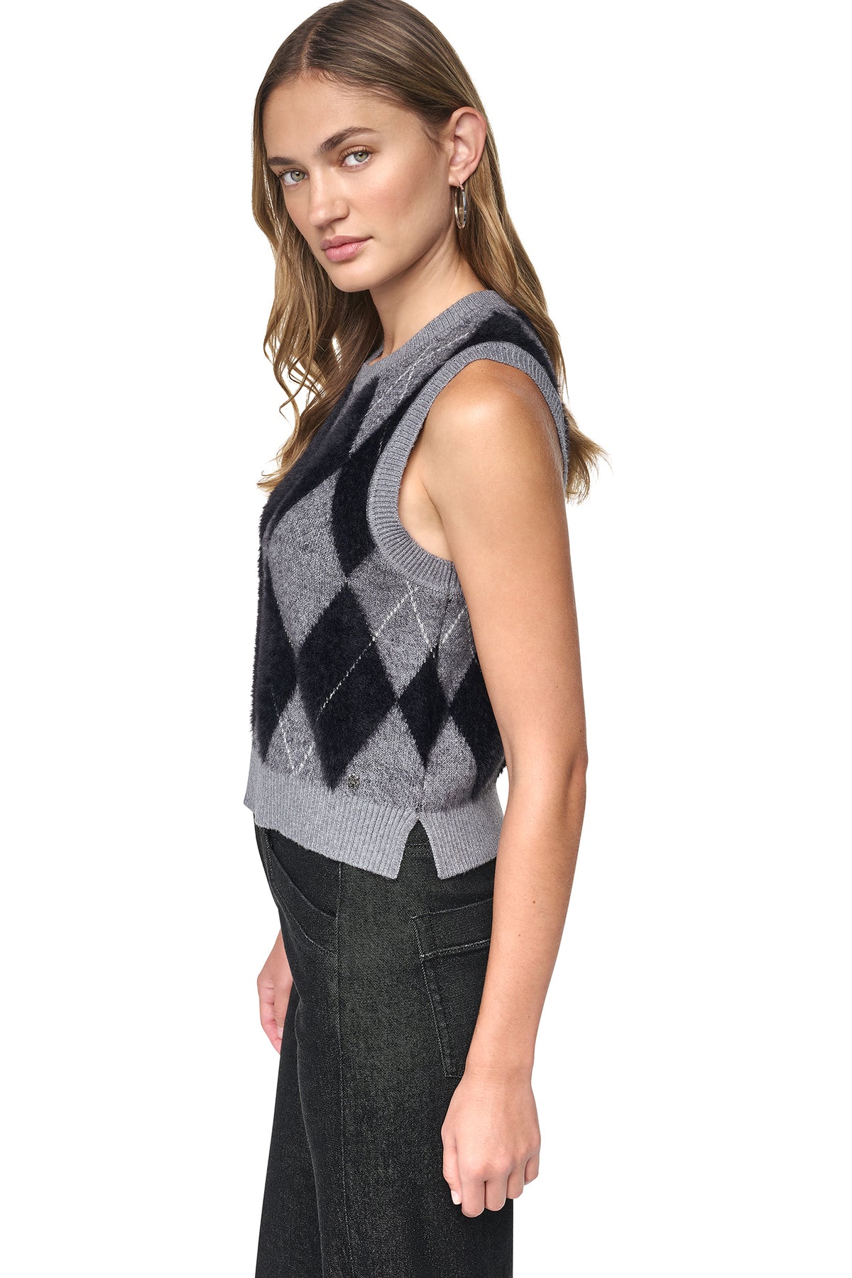 FUZZY ARGYLE SWEATER VEST VIEW 2