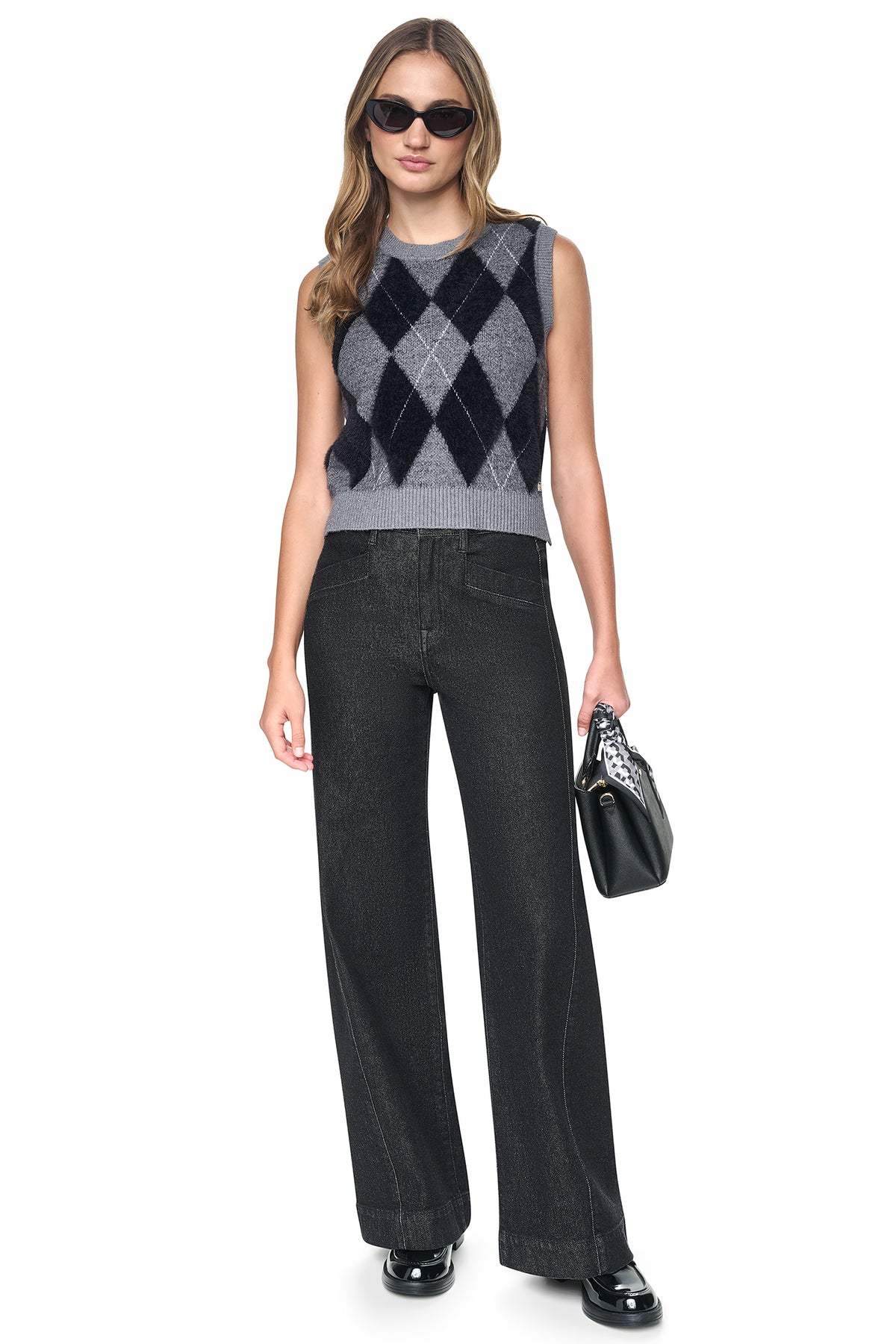 FUZZY ARGYLE SWEATER VEST VIEW 1
